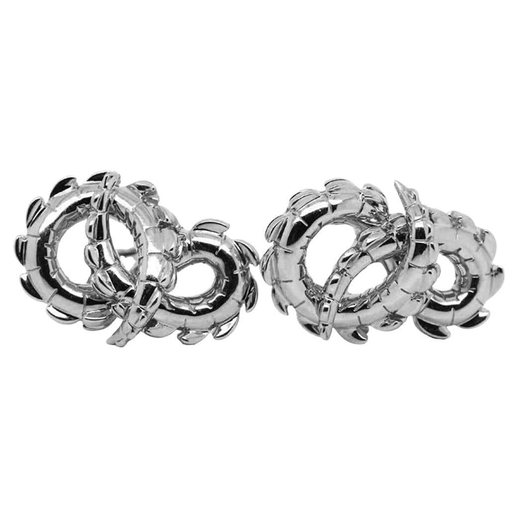 Crocodile Tail Earrings in 18ct White Gold For Sale