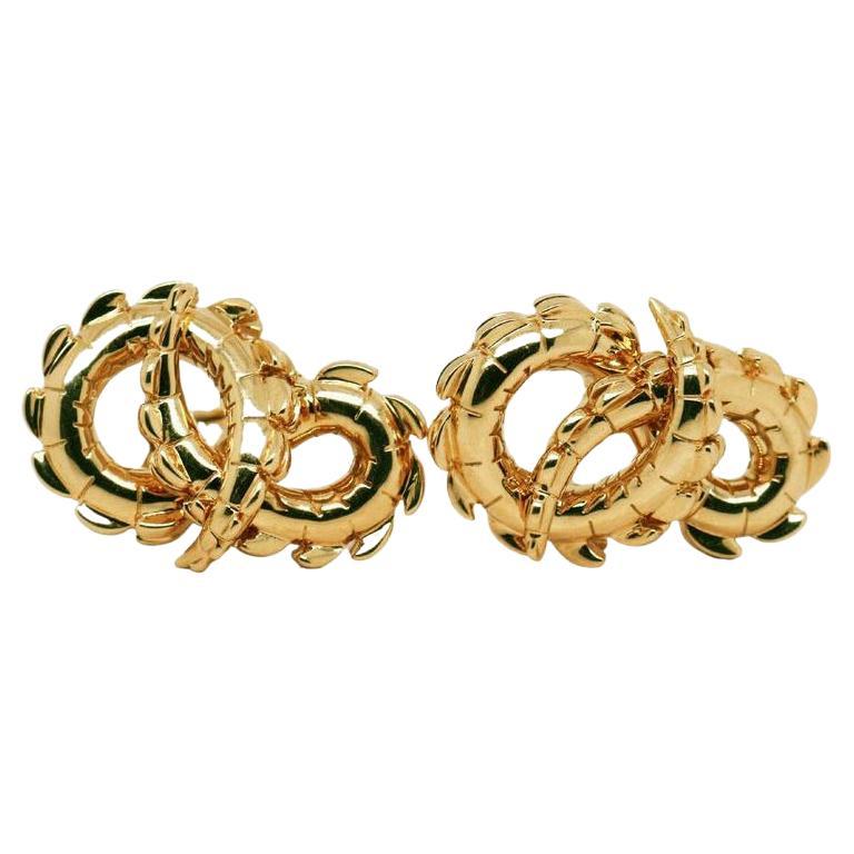 Crocodile Tail Earrings in 18ct Yellow Gold For Sale