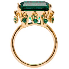 The Crown Emerald Green Vermeil Gold Cocktail Ring with Charms