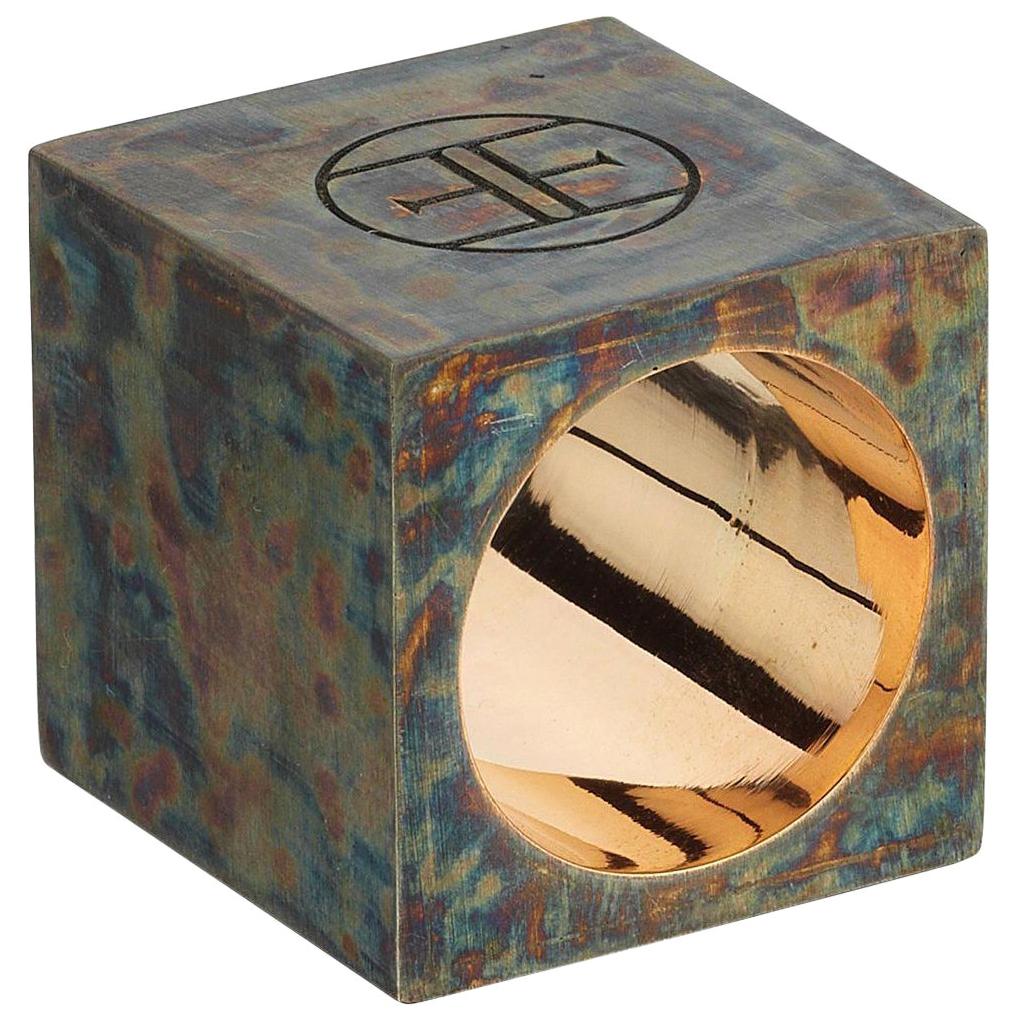 For Sale:  The Cube 8k Gold and Oxidised Silver Ring