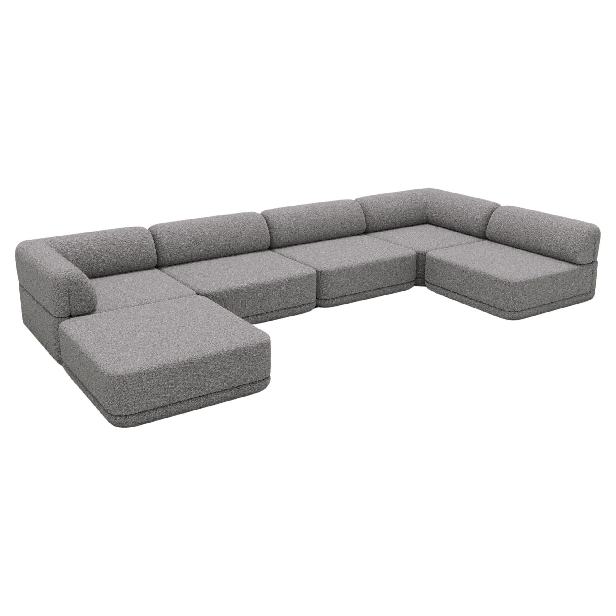 The Cube Sofa -- Low Lounge Sectional -- Grey Bouclé For Sale