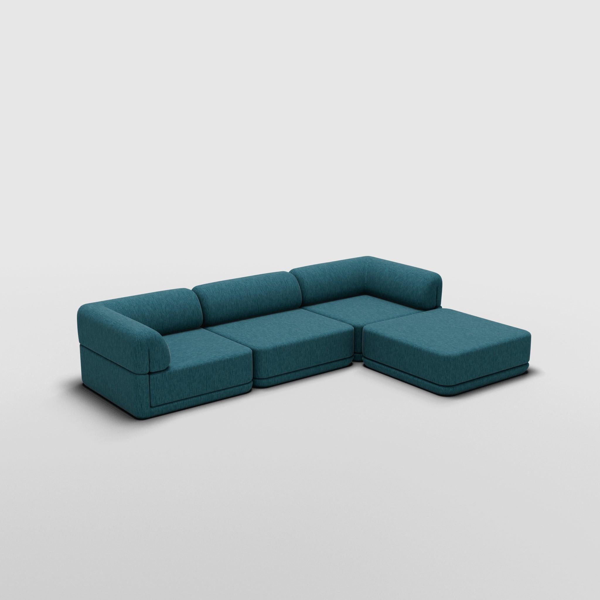 Mid-Century Modern The Cube Sofa -- Sofa Lounge with Ottoman -- Grey Bouclé For Sale