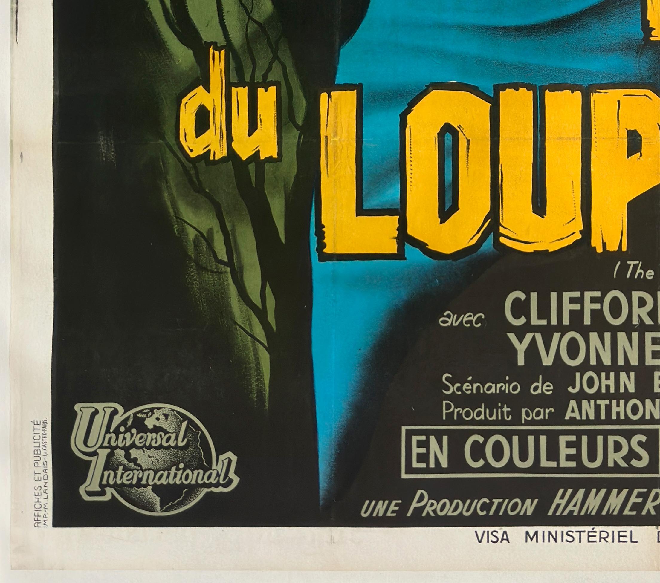 Le curse du loup-garou 1961 Grande affiche du film français, Guy Gerard Noel Bon état - En vente à Bath, Somerset