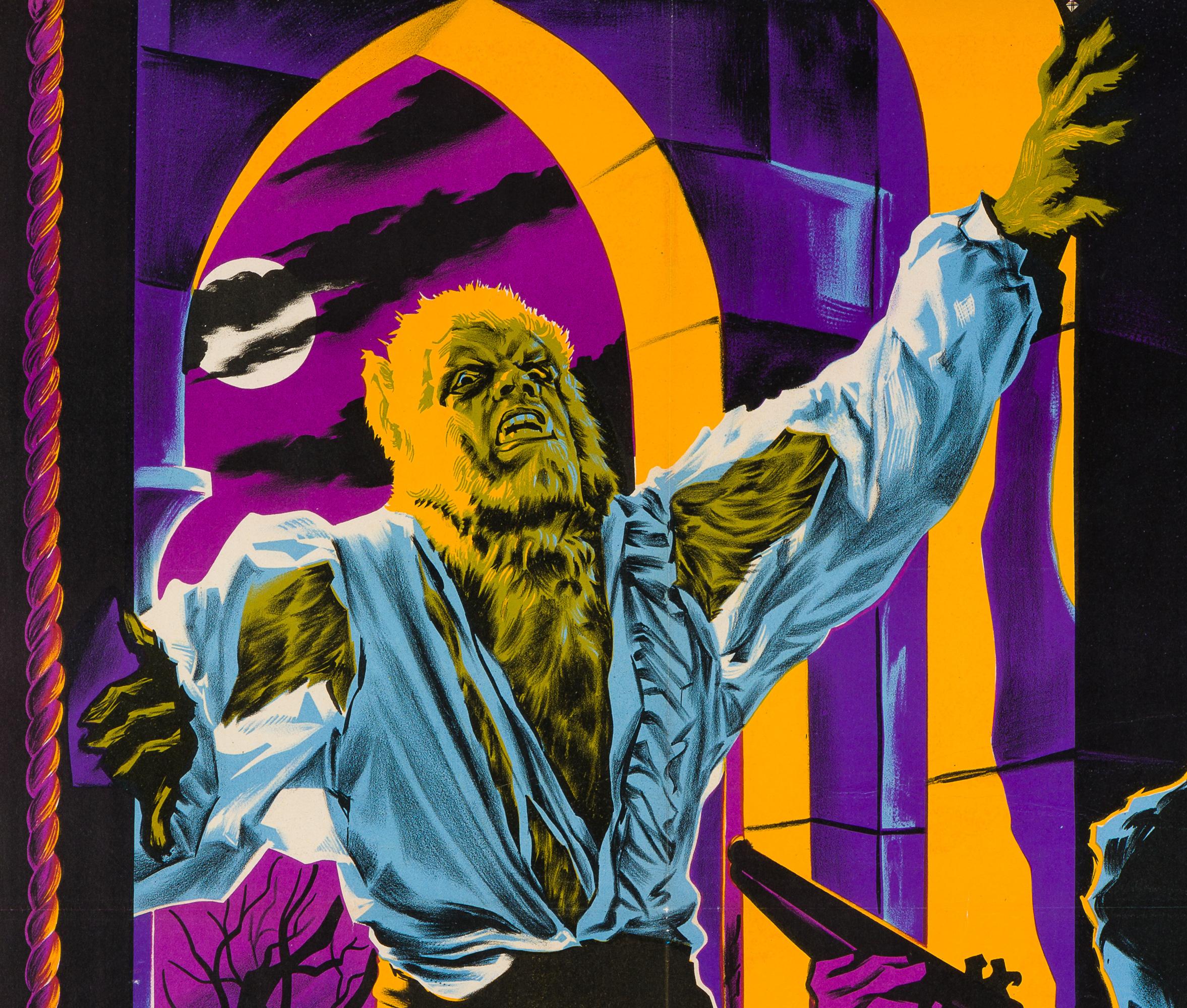 First-year-of-release vintage French movie poster for one of Hammer’s finest monster horrors movies The Curse of the Werewolf starring Clifford Evans and Oliver Reed. Super deep, rich graphics.

Actual poster size 23 1/2 x 31 inches (25 3/4 x 33