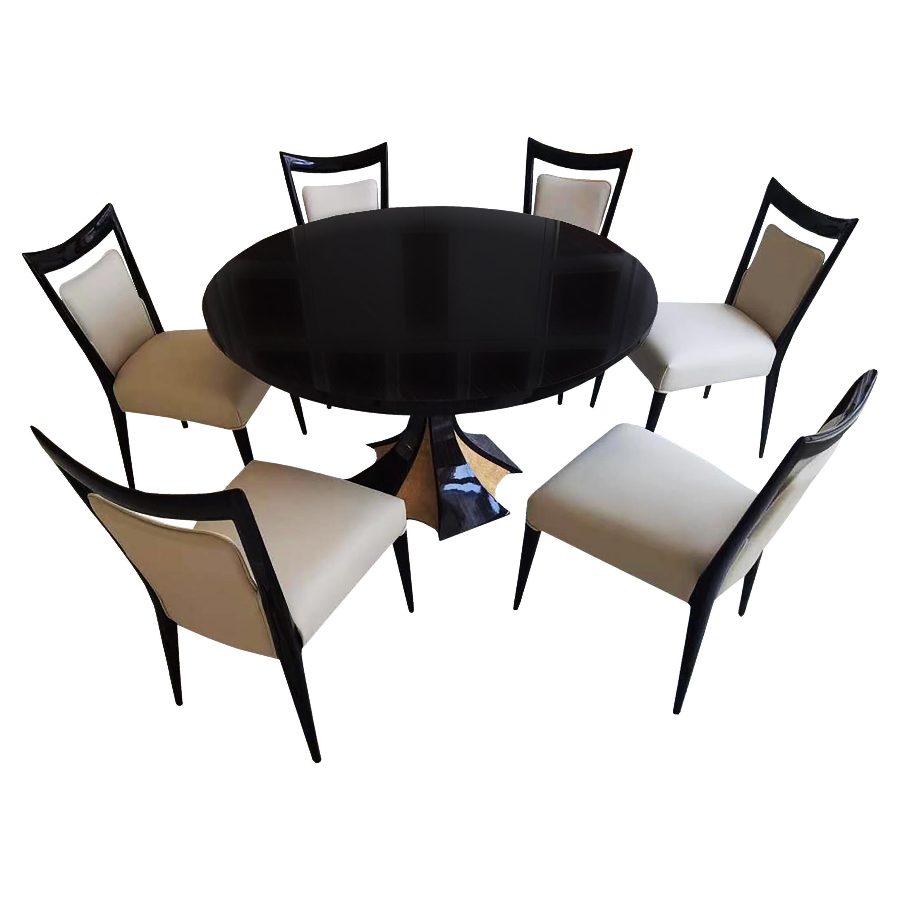 The Customizable Art Deco Gloss Ebony Wood Dining Set For Sale