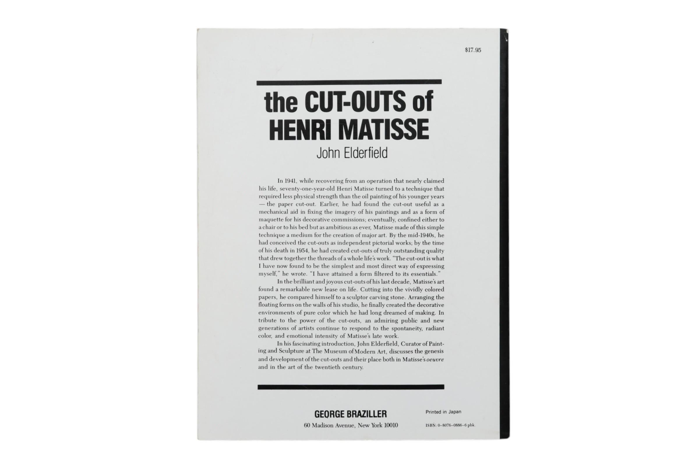 Papier Les découpes d'Henri Matisse par John Elderfield en vente
