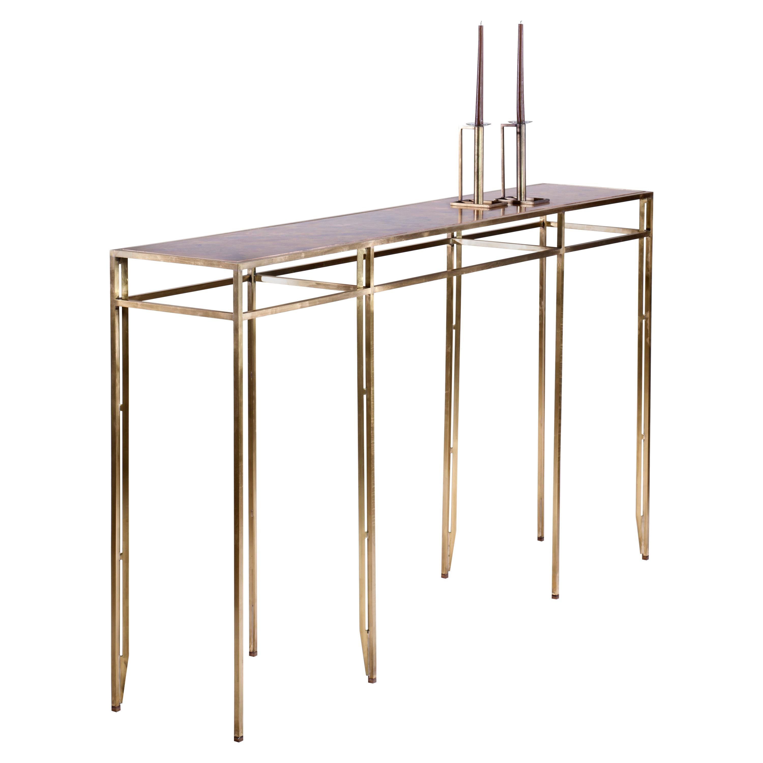 The Daddy Longlegs Console, 8-Legged Brass Frame, Patinated Bronze Top