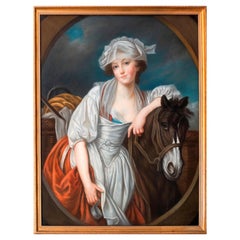 'The Dairy' Chalk Pastel Painting, After Greuze