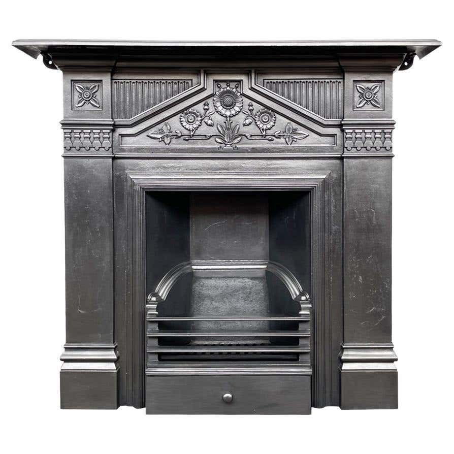 Antique Ornate Victorian Cast Iron Arched Fireplace Grate For Sale at ...