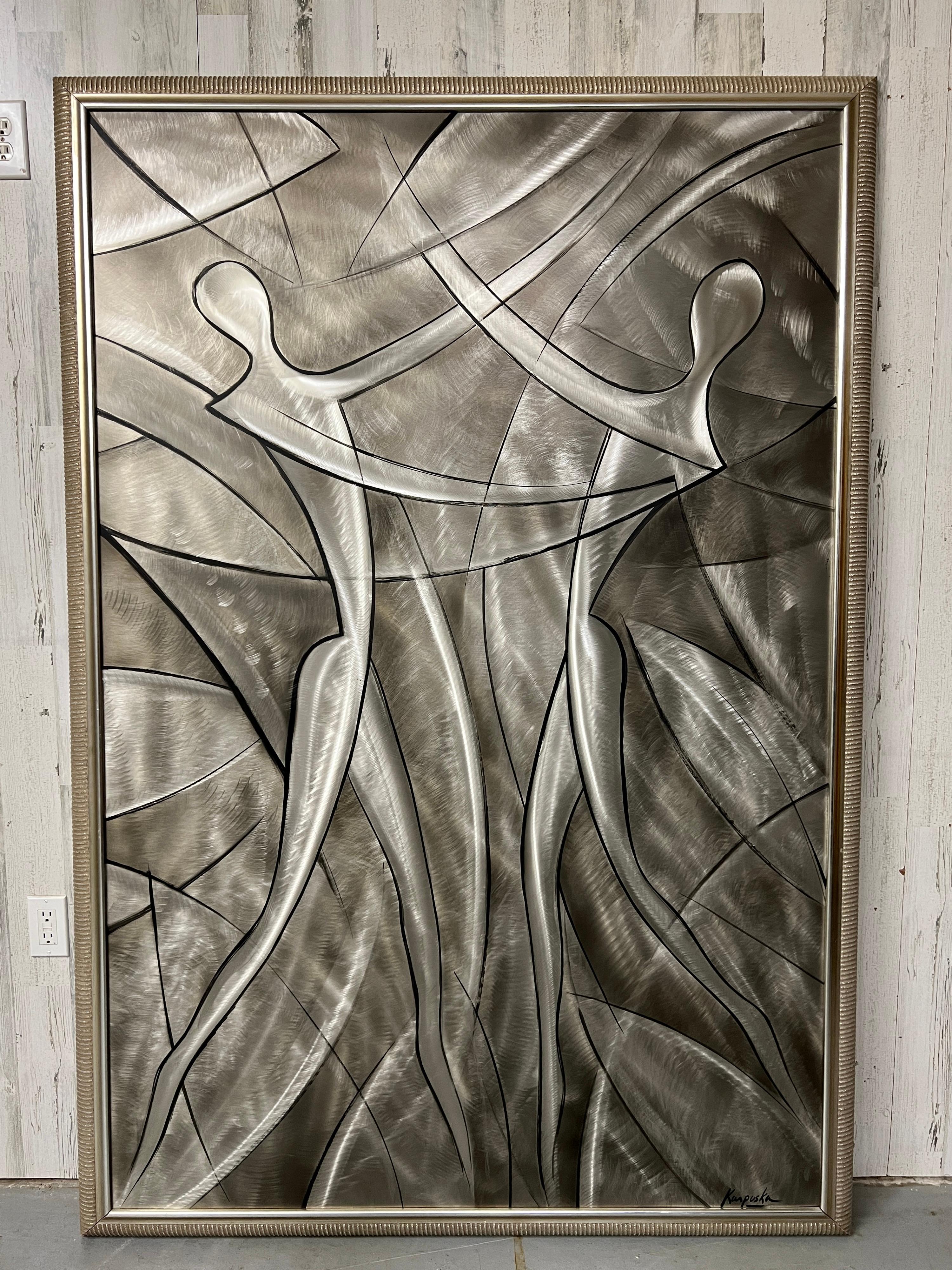 Etched stainless steel with paint accents wall art titled 