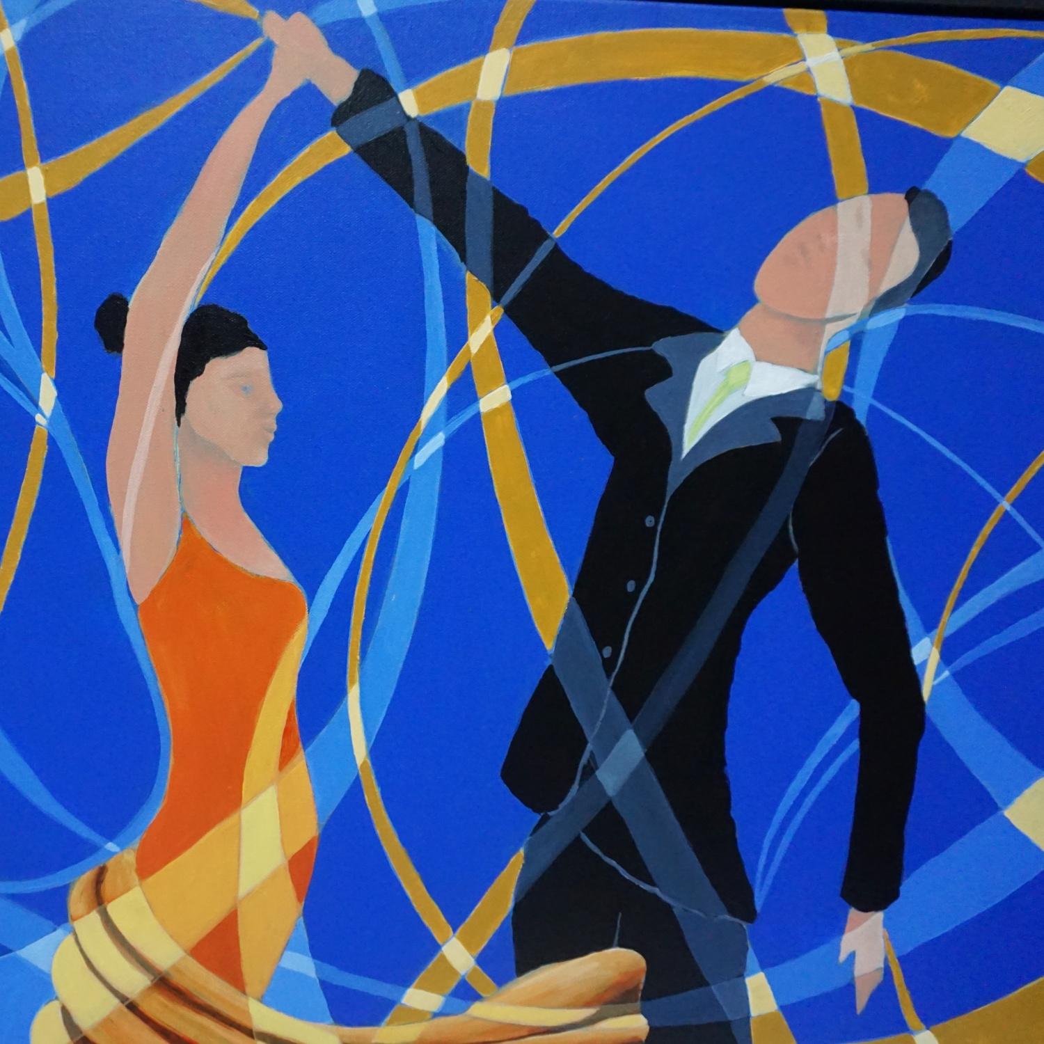 'the Dance' Contemporary Oil on Canvas Painting Depicting a Couple Dancing In Excellent Condition In Forest Row, East Sussex