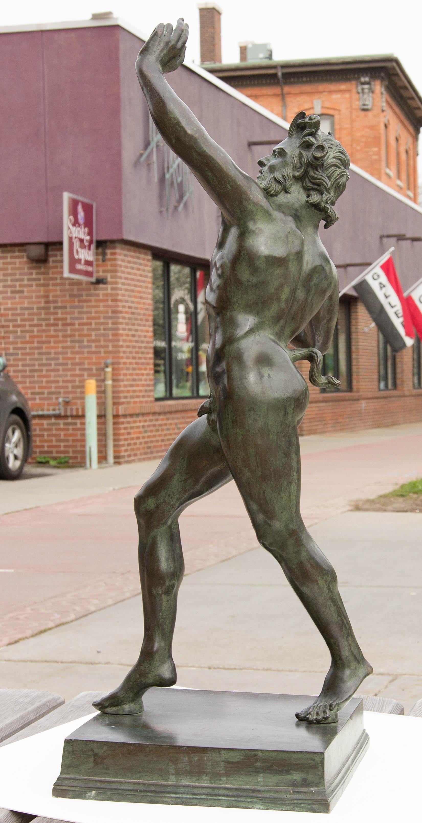 Patinated The Dancing Faun of Pompeii a Bronze Sculpture