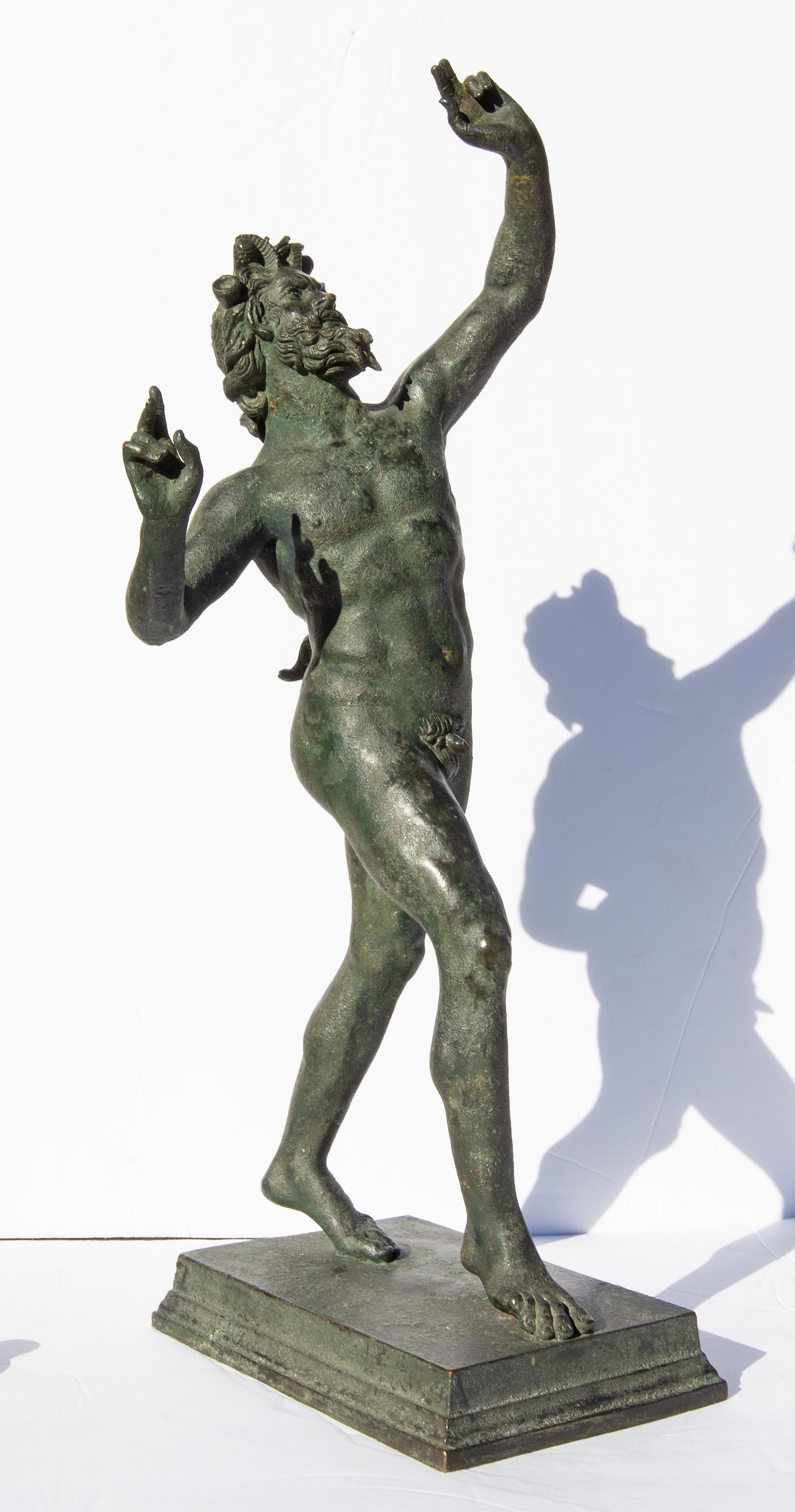 Patinated Dancing Faun of Pompeii a Bronze Sculpture Grand Tour