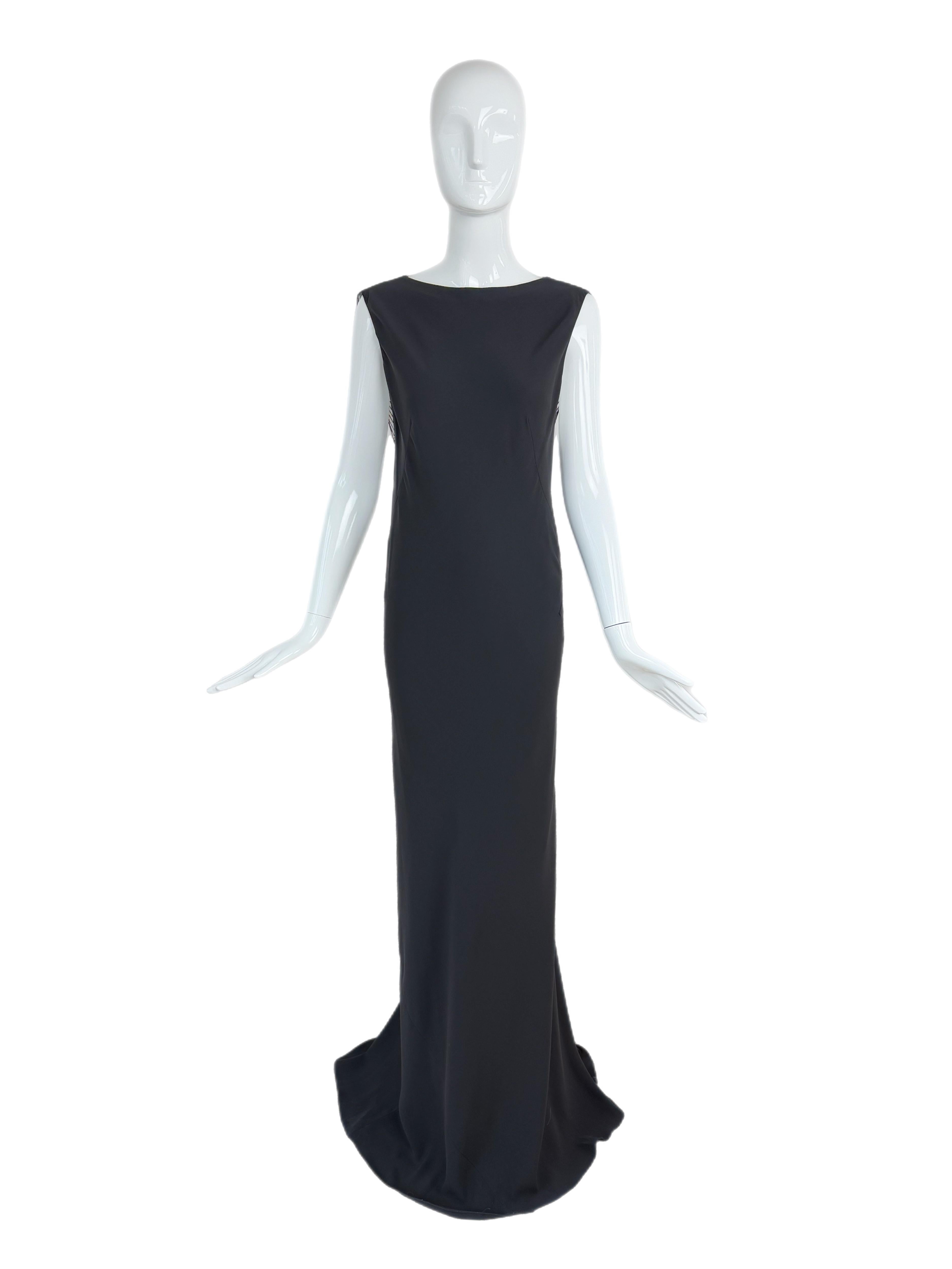 THE DANES Vintage Vestido de noche extra largo de seda negra Maxi Vestido en venta 5