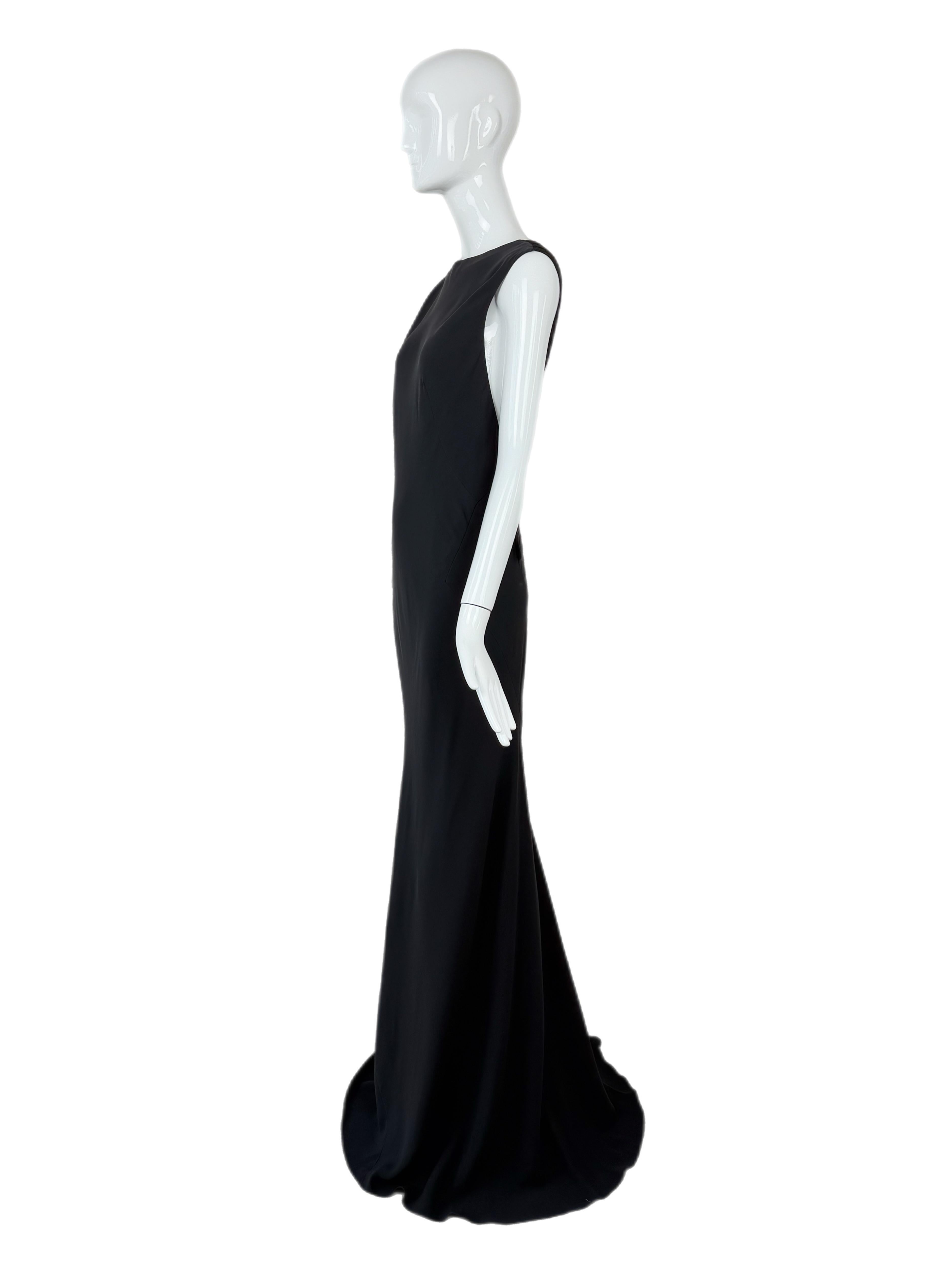 THE DANES Vintage Vestido de noche extra largo de seda negra Maxi Vestido en venta 6