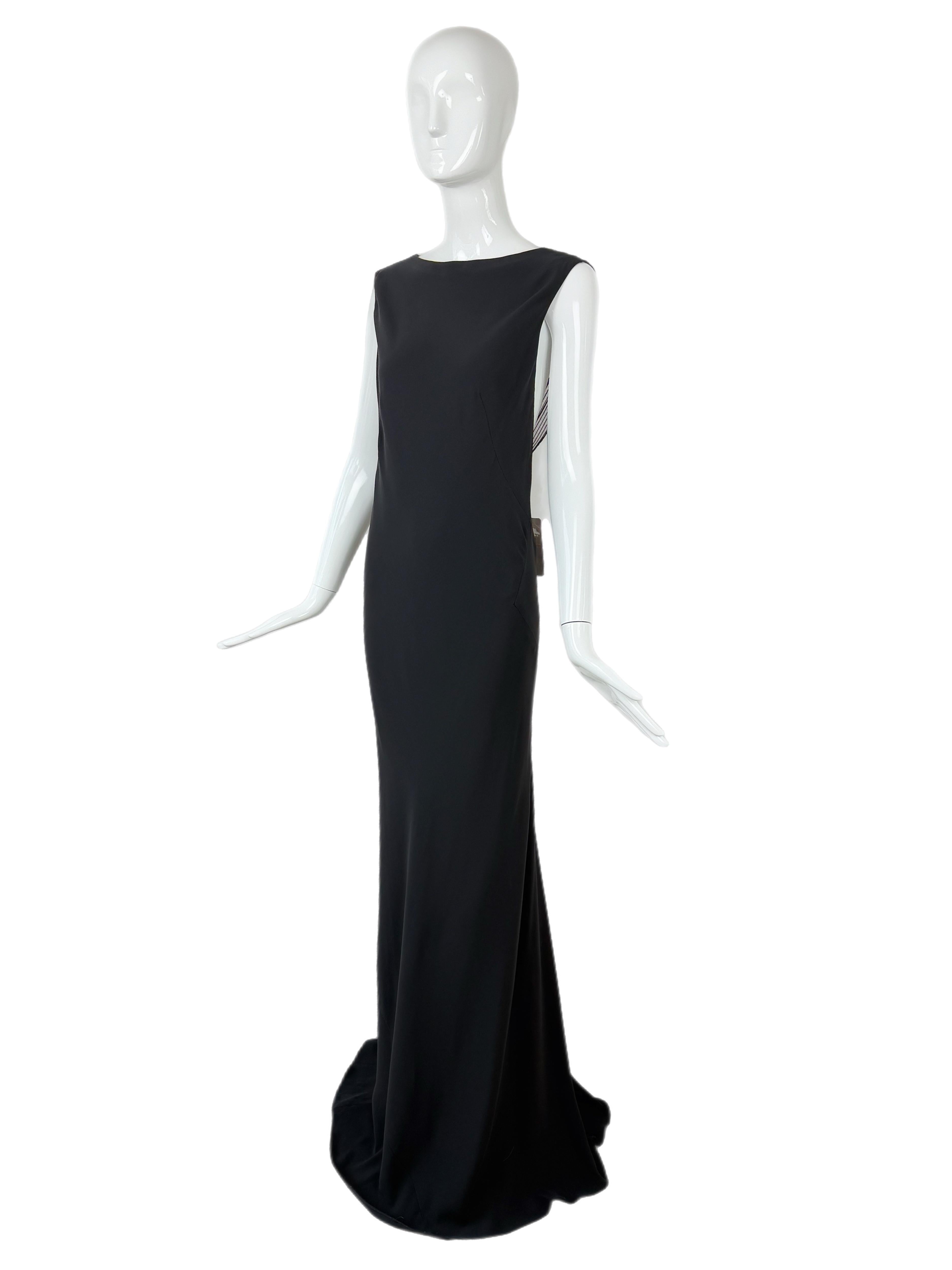 THE DANES Vintage Vestido de noche extra largo de seda negra Maxi Vestido en venta 4