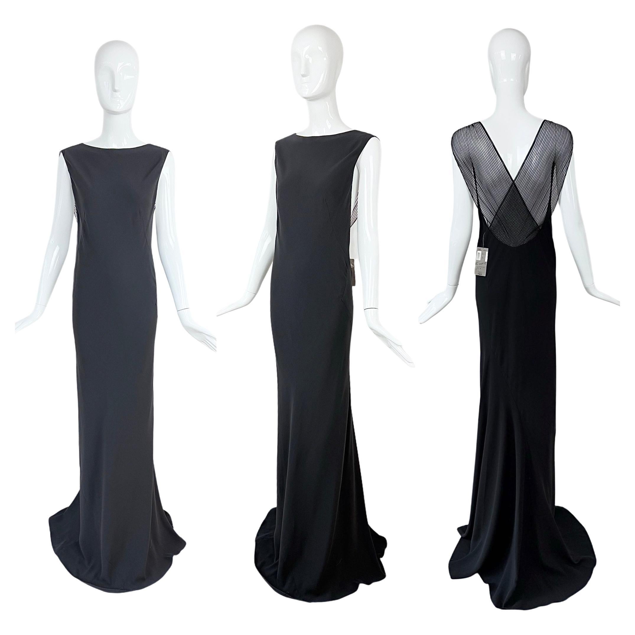 THE DANES Vintage Vestido de noche extra largo de seda negra Maxi Vestido en venta