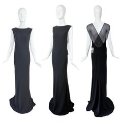 THE DANES Vintage Black Silk Extra Long Evening Gown Maxi Dress