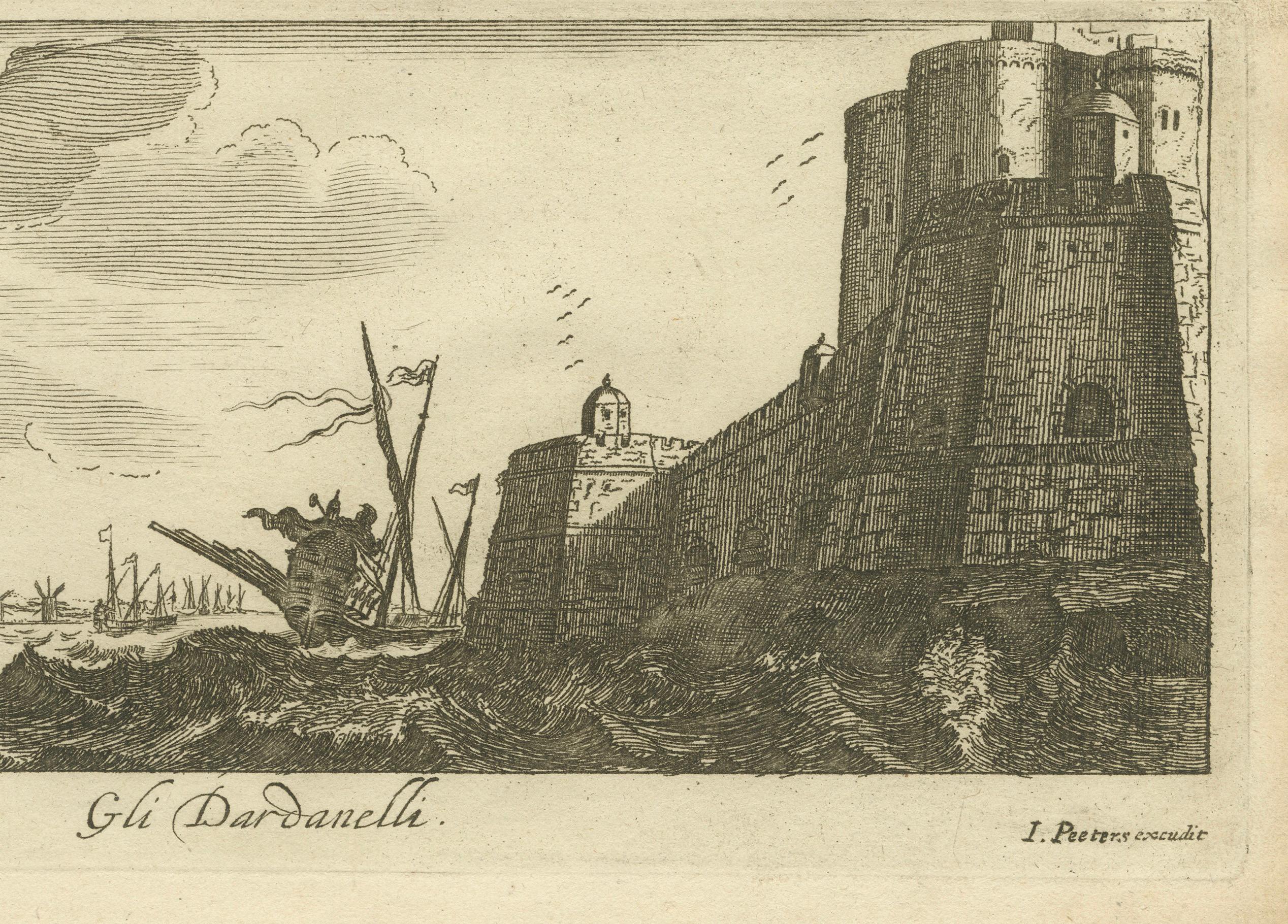 Los Dardanelos con torres fortificadas y actividad marítima, hacia 1680 en Bueno estado para la venta en Langweer, NL
