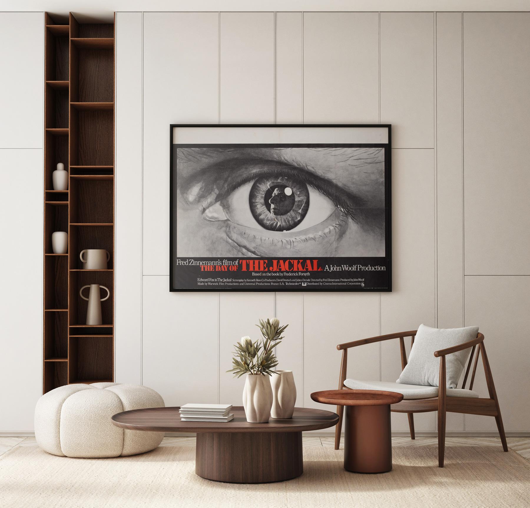 The artwork that features on the UK quad for classic 70s thriller The Day of the Jackal is one of our favourites, very clever, very striking... Eye-catching in fact!

This vintage movie poster is sized 30 x 40 nches and will be sent rolled