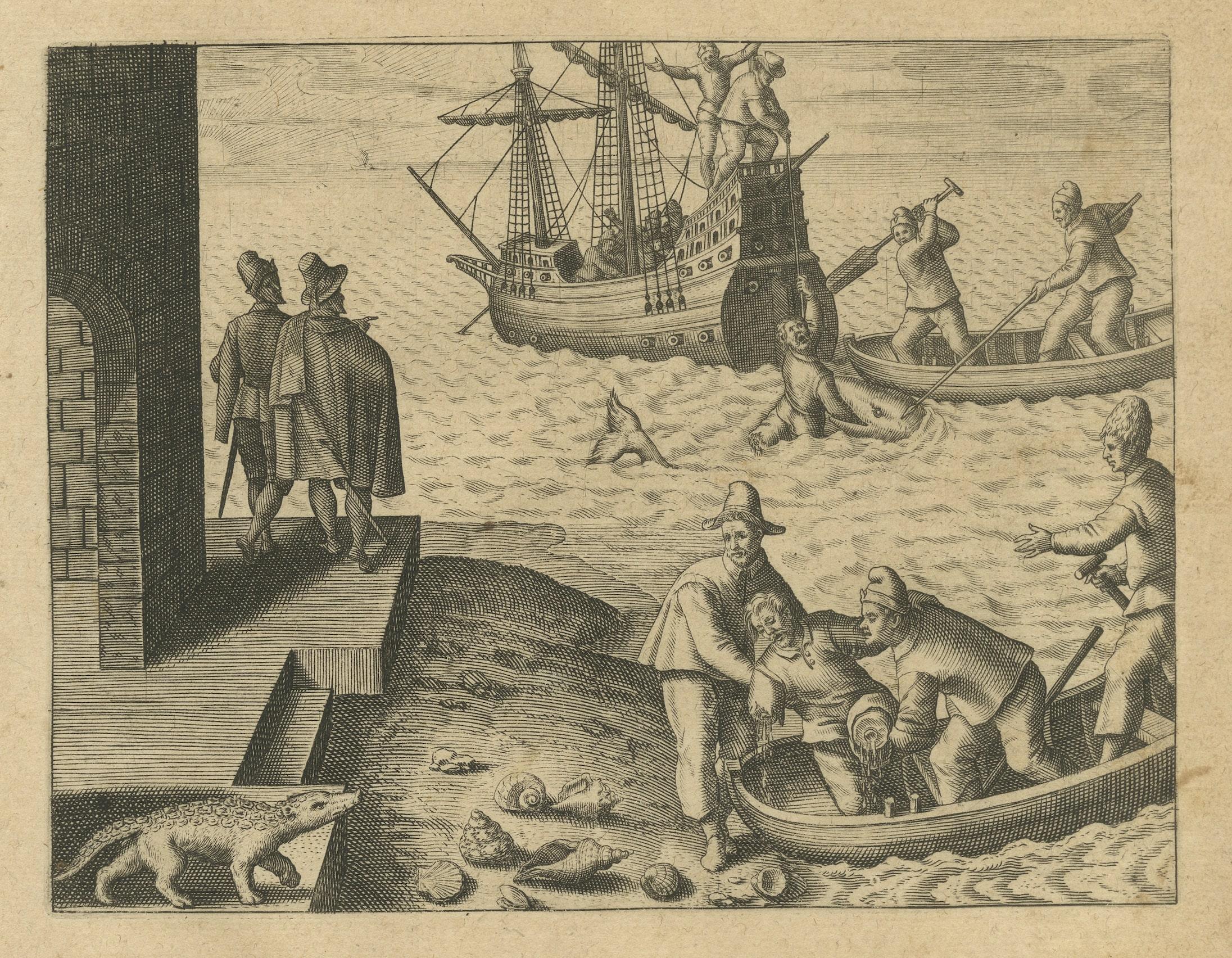 Engraved The de Bry Engraving of Maritime Marvels of Dutch Seafarers at Cochin, 1601 For Sale
