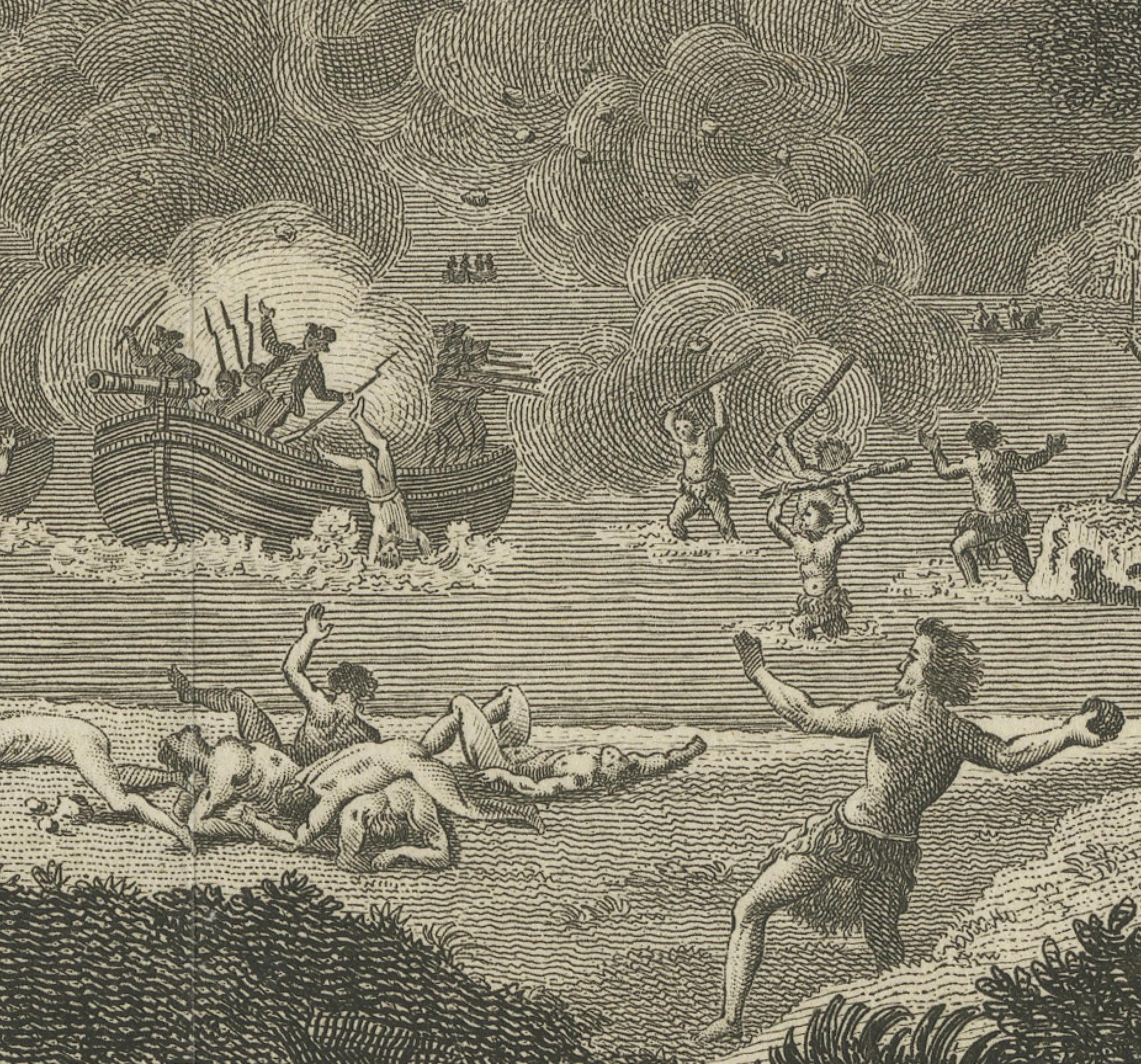 The Death of Commander Fleuriot de Langle and His Men at Maouna, Samoa, 1797 In Good Condition For Sale In Langweer, NL