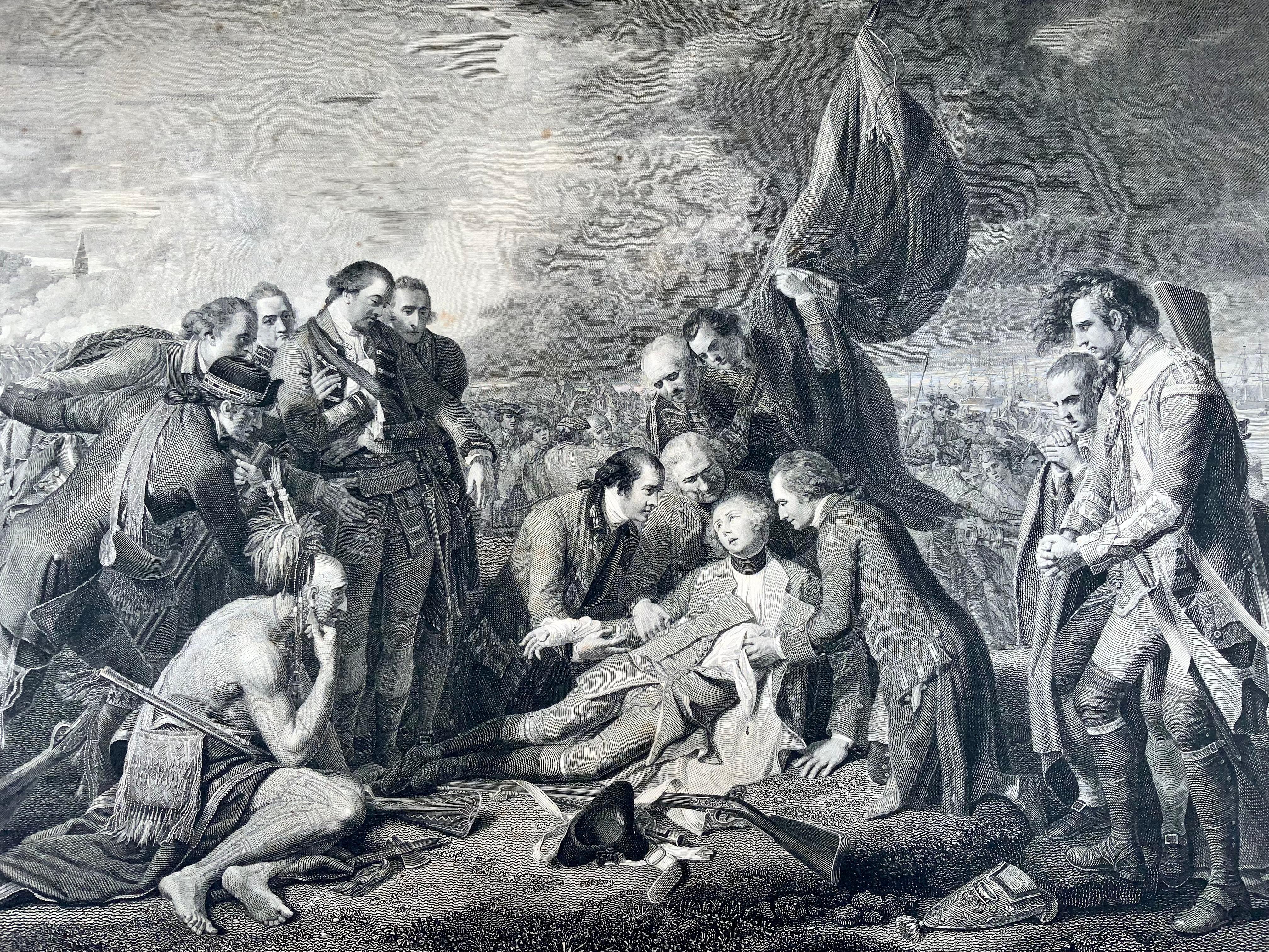 „“Der Tod von General Wolfe“, Radierung nach Benjamin West, auf Perlmutt gelegt (Georgian) im Angebot