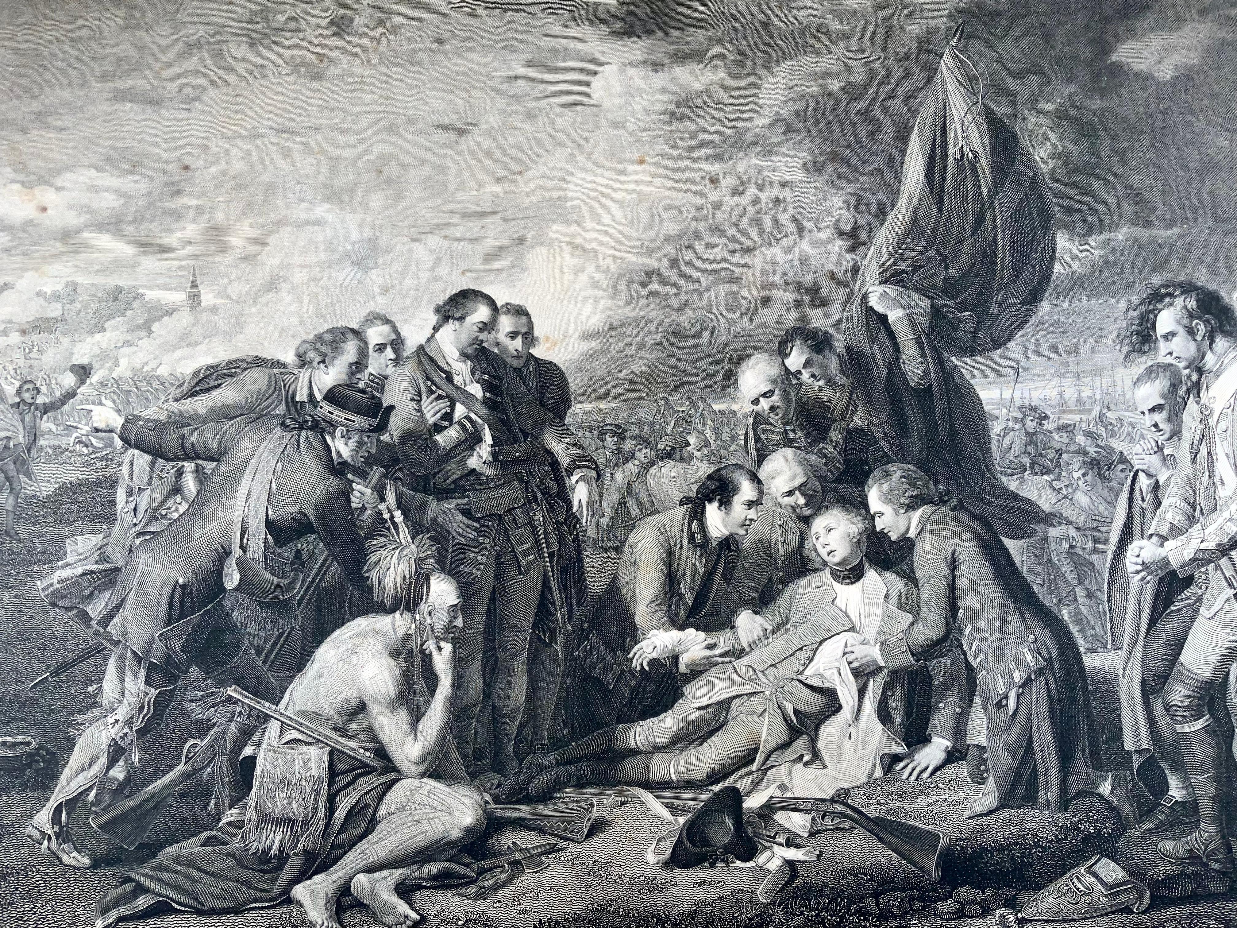 „“Der Tod von General Wolfe“, Radierung nach Benjamin West, auf Perlmutt gelegt (Radiert) im Angebot