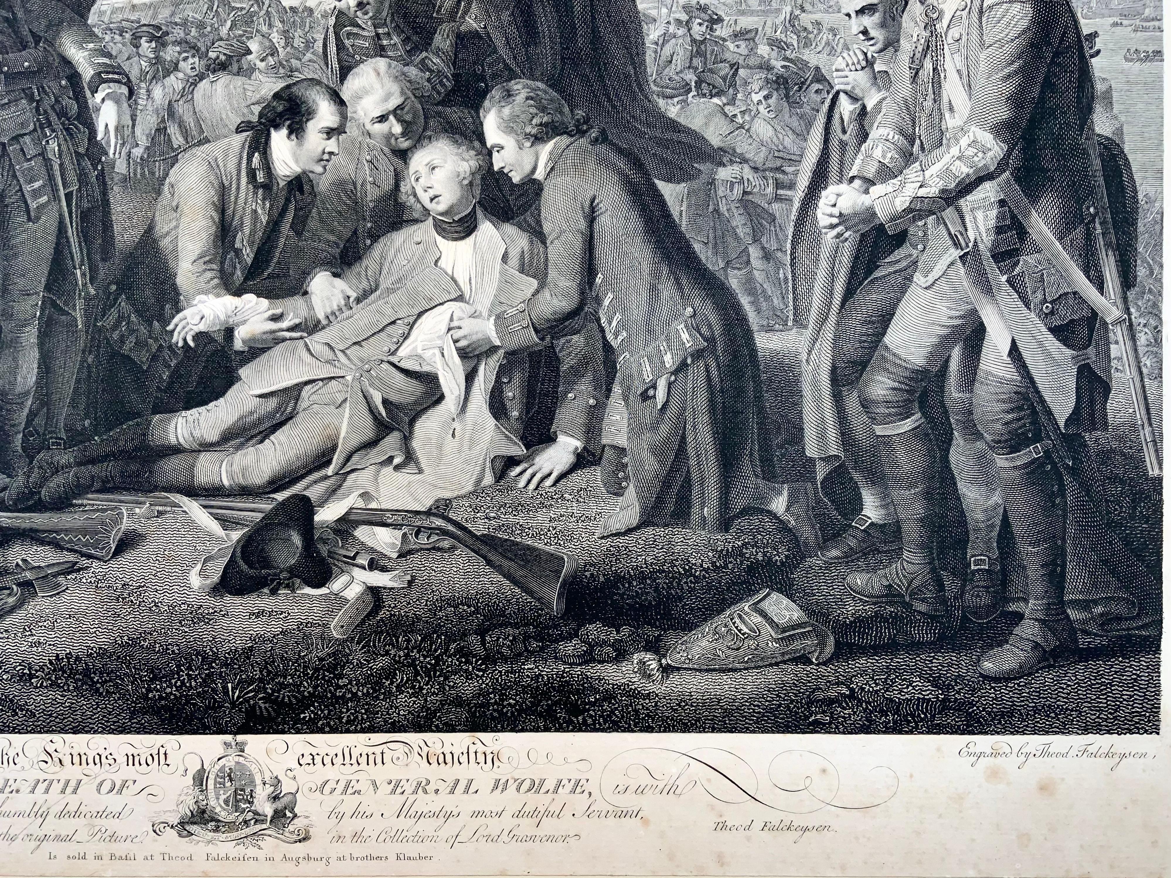 „“Der Tod von General Wolfe“, Radierung nach Benjamin West, auf Perlmutt gelegt (Spätes 18. Jahrhundert) im Angebot