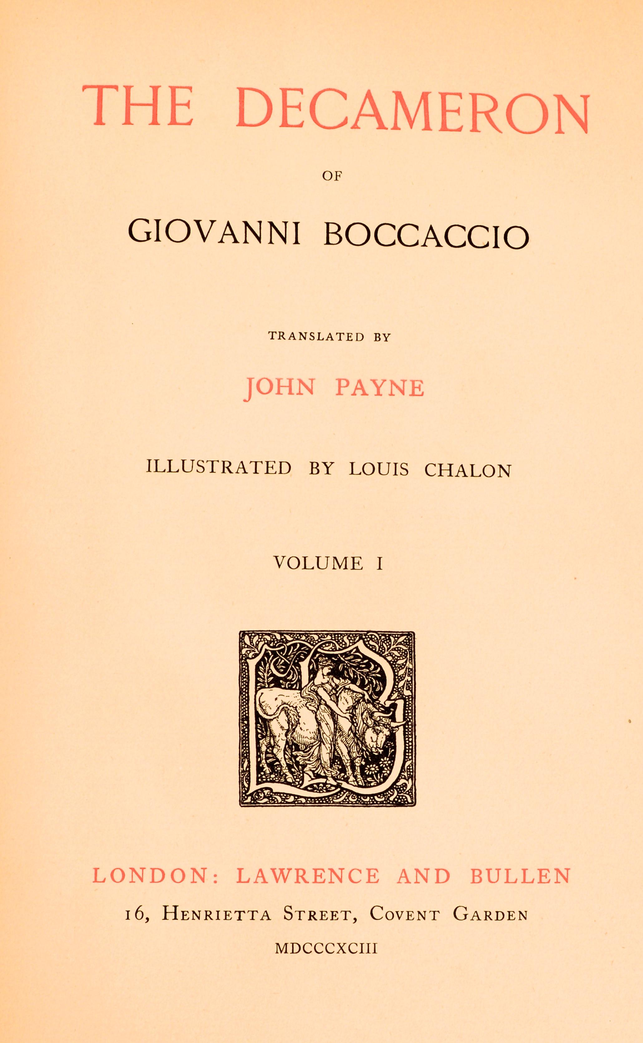 Anglais Decameron of Boccaccio, 2 Volumes, Numéroté Édition Limitée n°483/1000 en vente