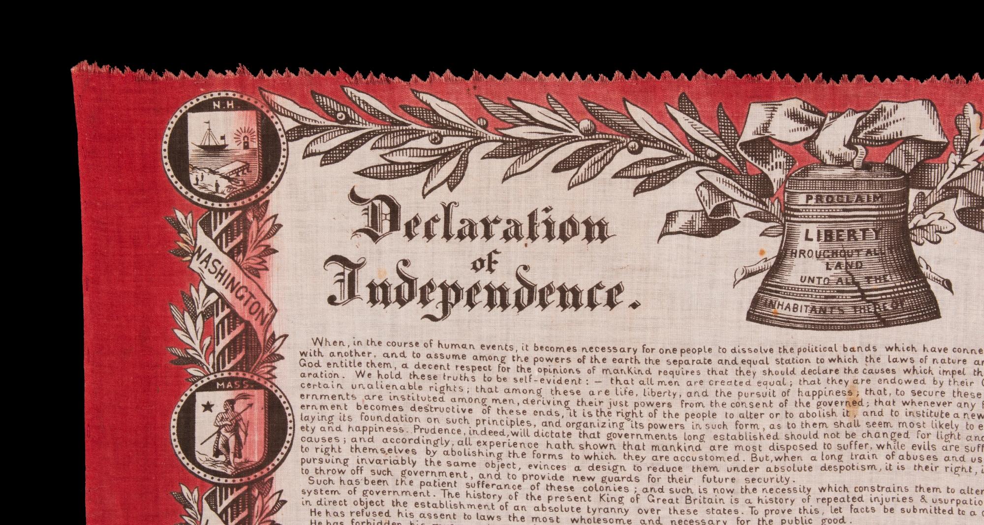 La Déclaration de l'indépendance, imprimée sur coton, vers 1876 Bon état - En vente à York County, PA