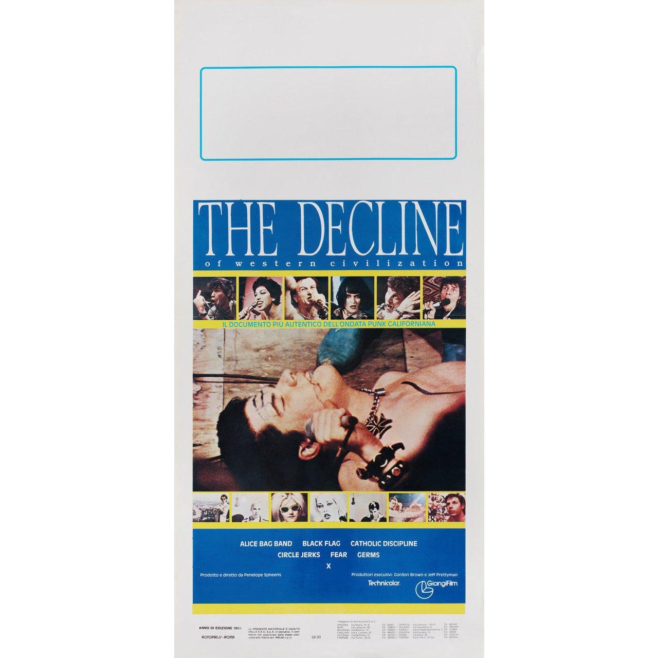 Original 1981 Italian locandina poster for the documentary film The Decline of Western Civilization directed by Penelope Spheeris with Alice Bag Band / Claude Bessey / Black Flag. Very good-fine condition, folded. Many original posters were issued