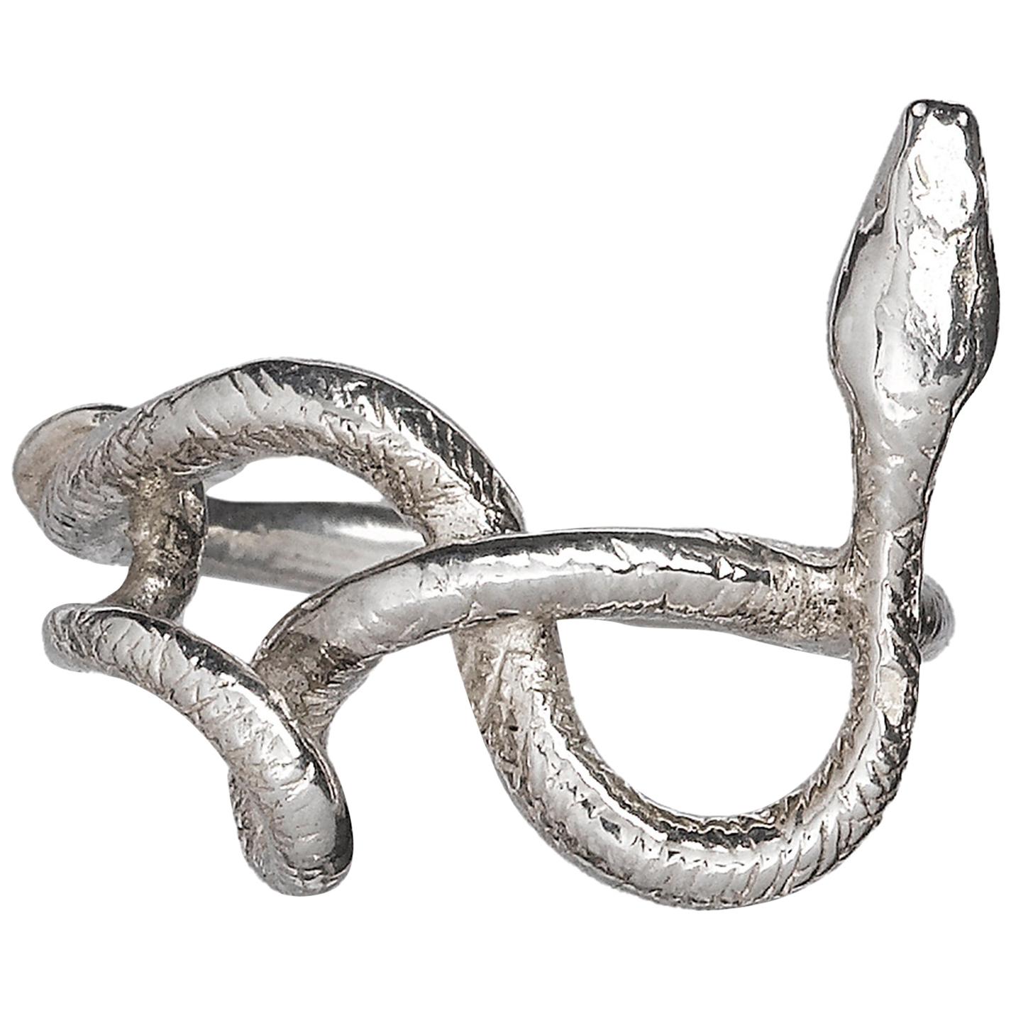 The Delicate Egyptian Wadjet Twisted Snake Ring in Sterling Silver For Sale