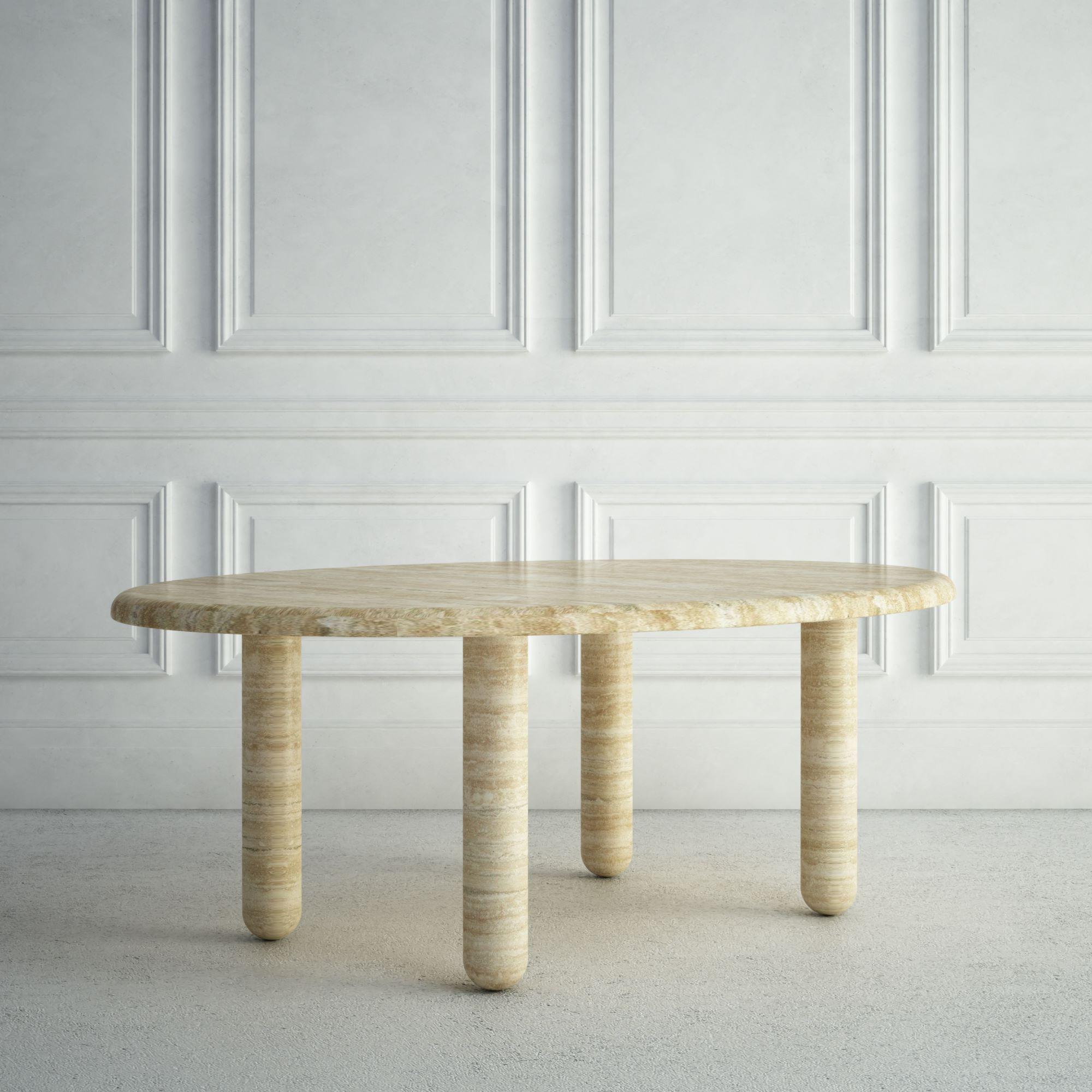 Moderne Le Delphine : une table de salle à manger moderne en pierre avec un plateau ovale et 4 pieds arrondis en vente