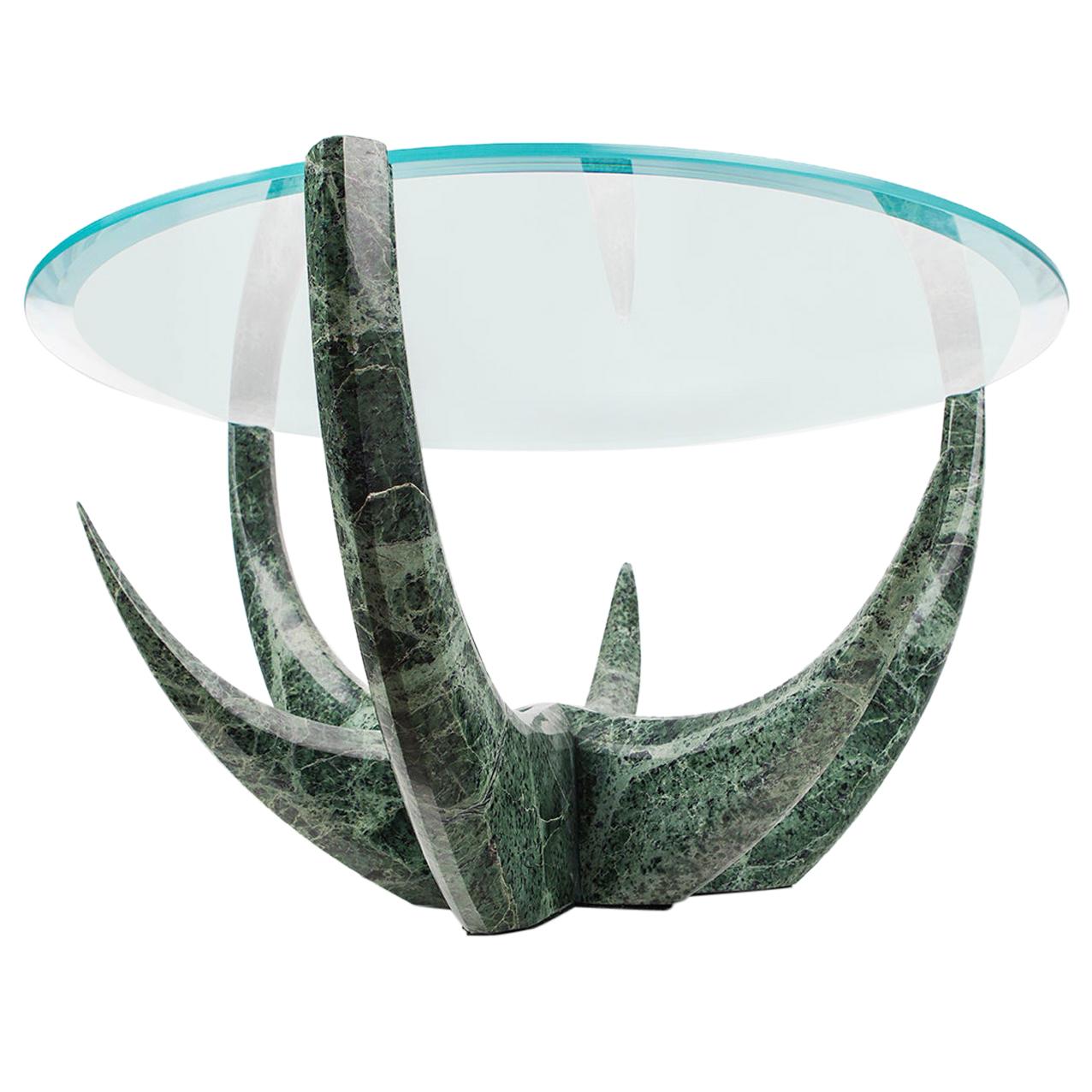 "The Diamond Aloe" Center Table ft. Green Marble and Glass