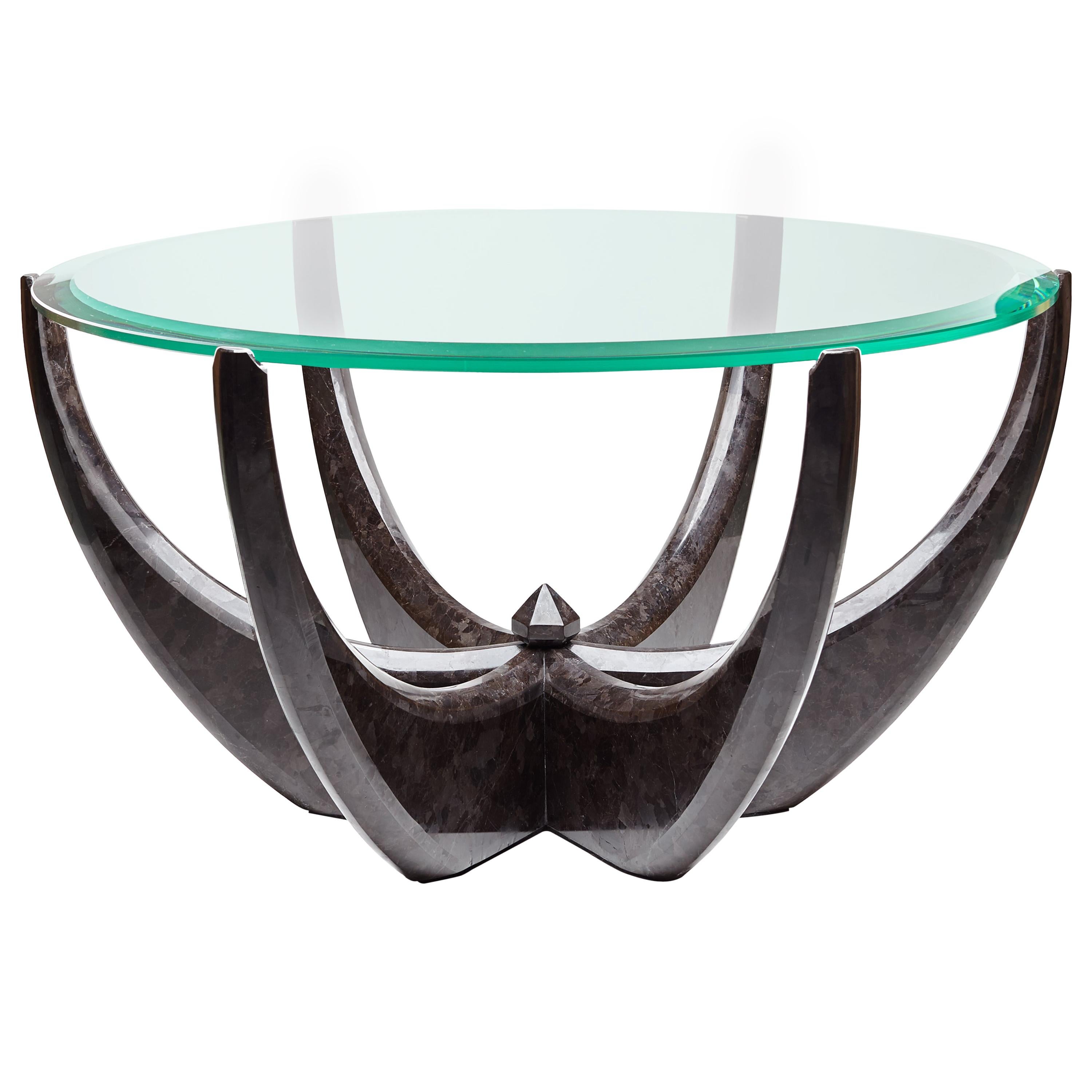 "The Diamond Ring" Center Table ft. Antigue Brown Granite and Glass For Sale