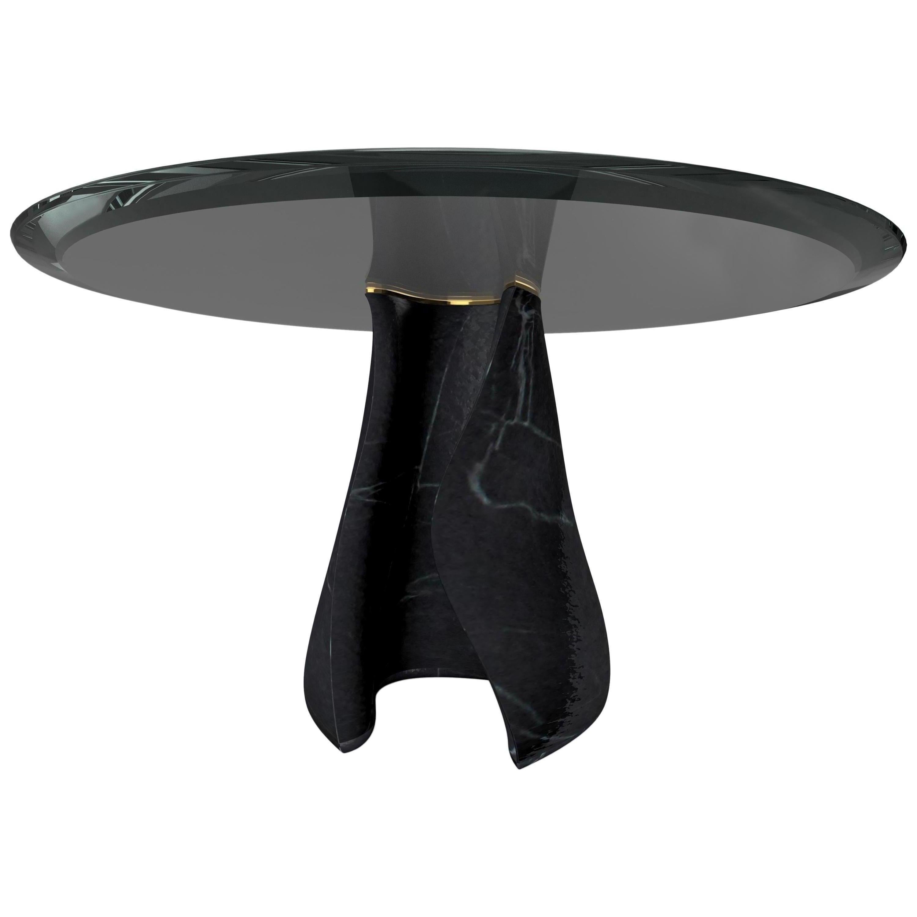 "The Diamond Touch" Center Table ft.Sculptured Nero Marquina Marble and Glass For Sale