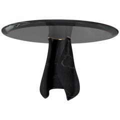 "The Diamond Touch" Center Table ft.Sculptured Nero Marquina Marble and Glass