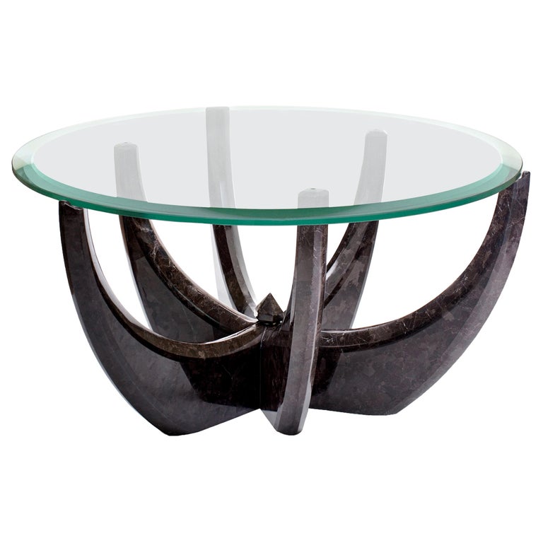 The Diamond Tulip" Center Table ft. Antigue Brown Granite and Glass For  Sale at 1stDibs