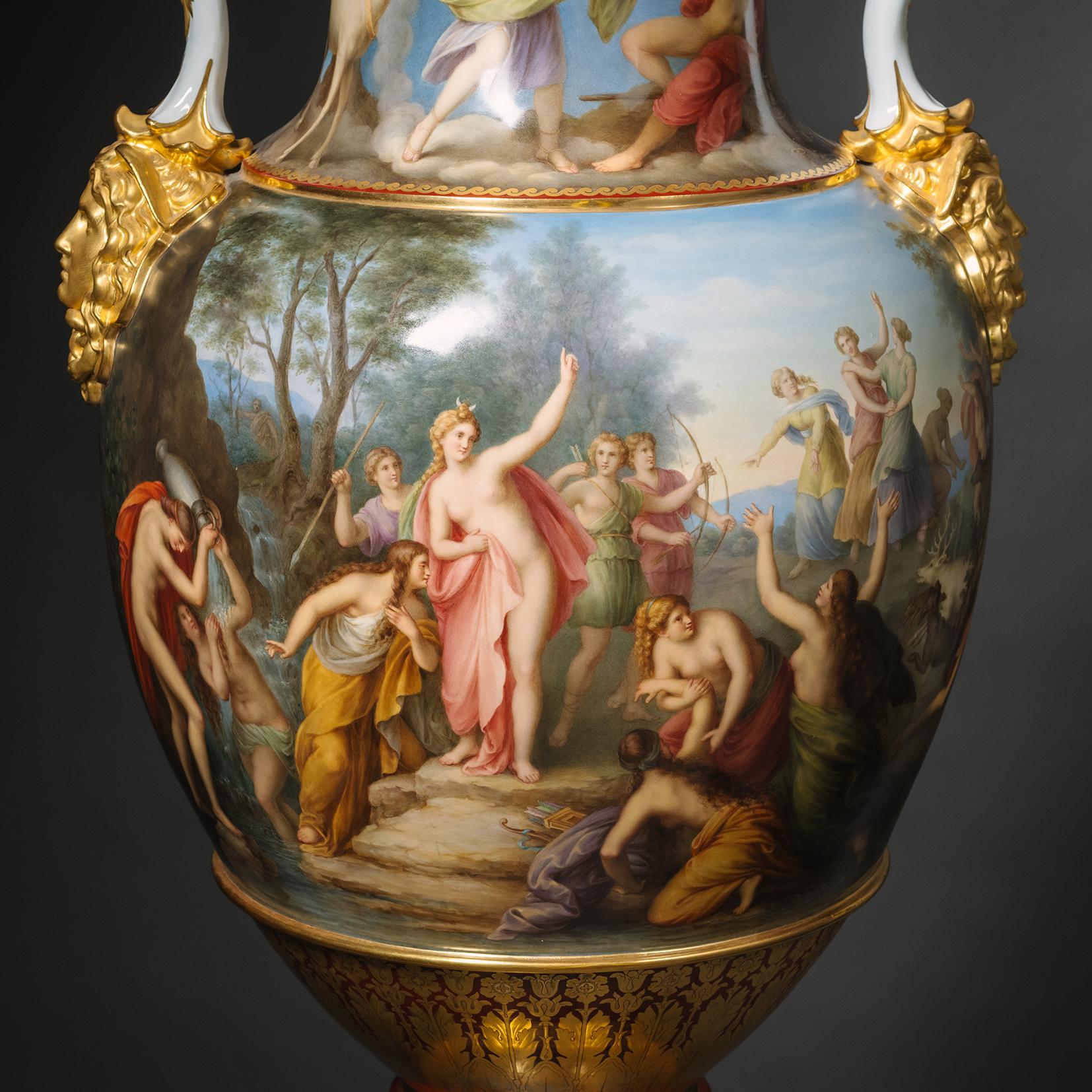 The ‘Diana and Actaeon’ Vase
A Large Meissen Porcelain Two Handled Vase, Painted By Julius Schnorr von Carolsfeld (1794-1872). Model Number G.103.

The body finely painted with a continuous mythological scene of ‘Diana and Actaeon’ above flowerhead