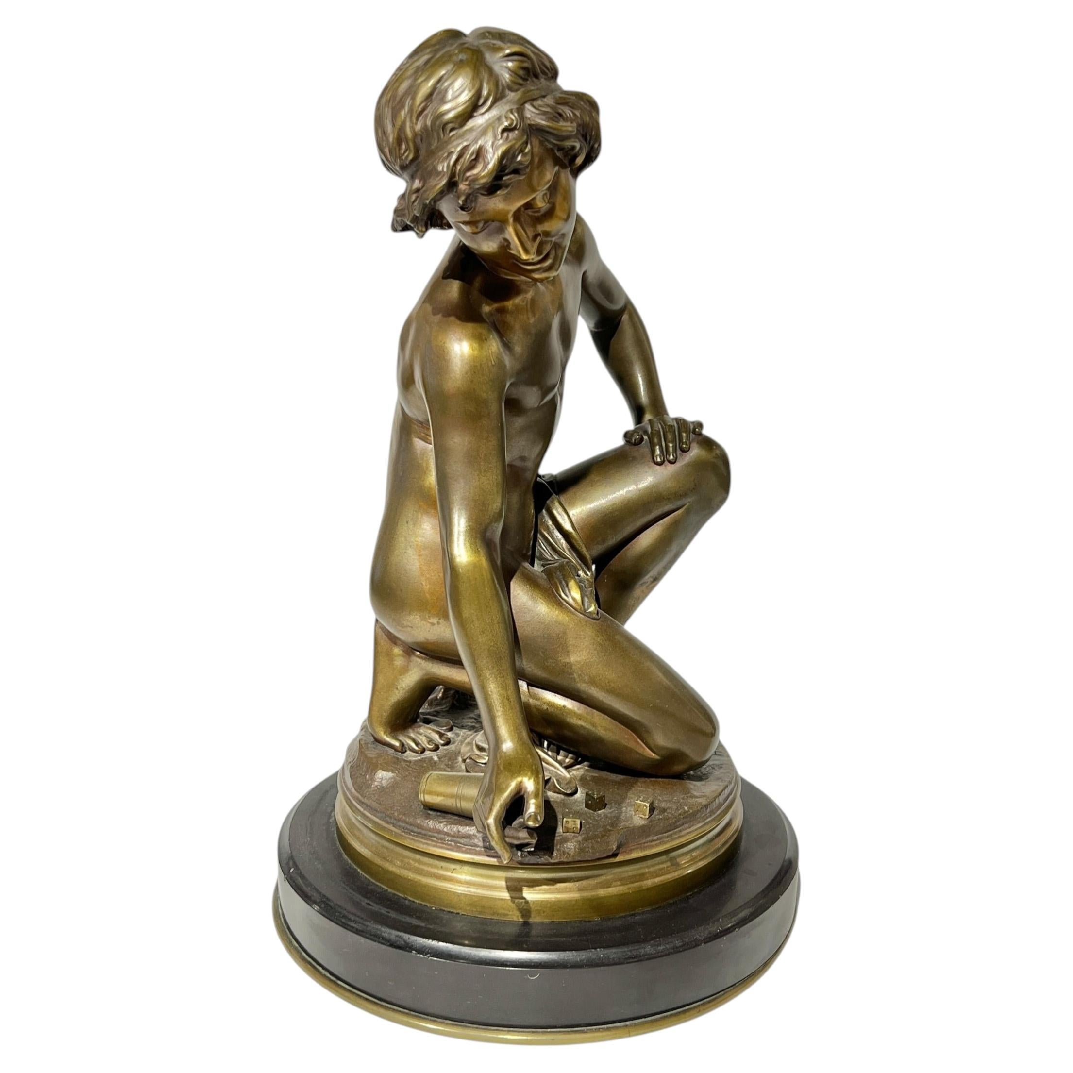 The Dice Player Bronze Sculpture After Henry Paul Hudelet (France, 1849-1878)