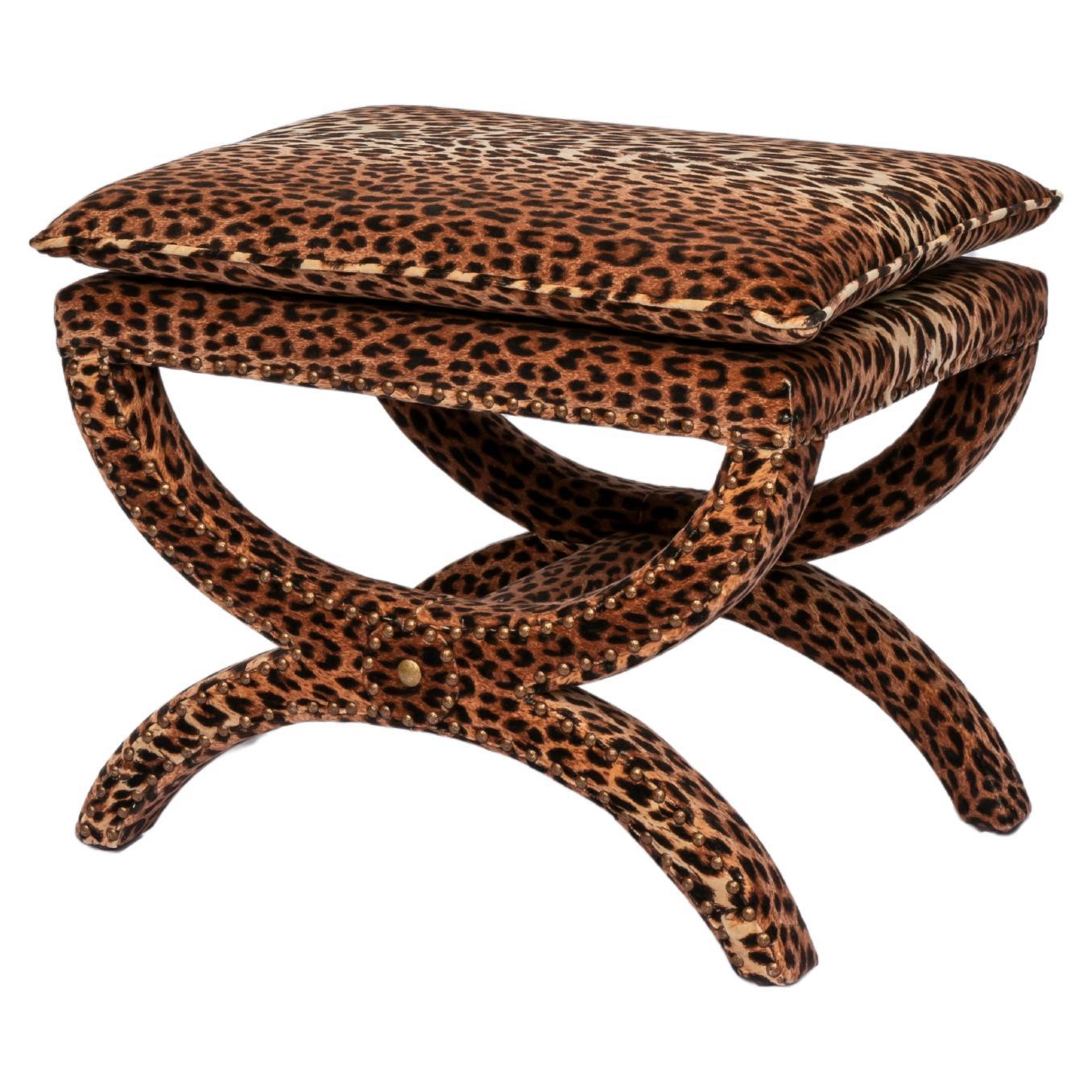 The Diphros & Sella Curulis inspired Carla Stool, upholstered in leopard velvet For Sale