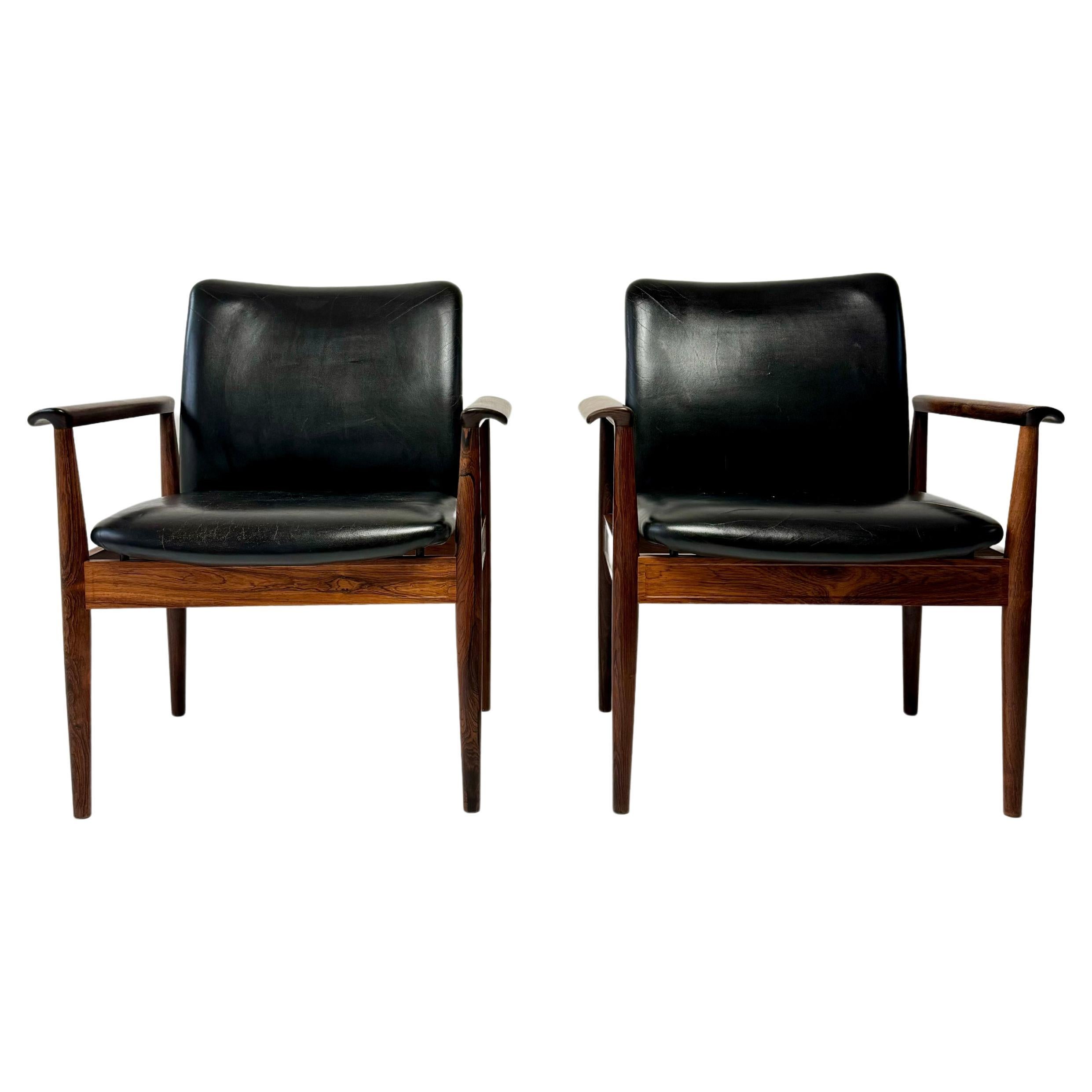 A Set of Diplomat Chairs in Rosewood and Leather by Finn Juhl, Denmark c. 1960's