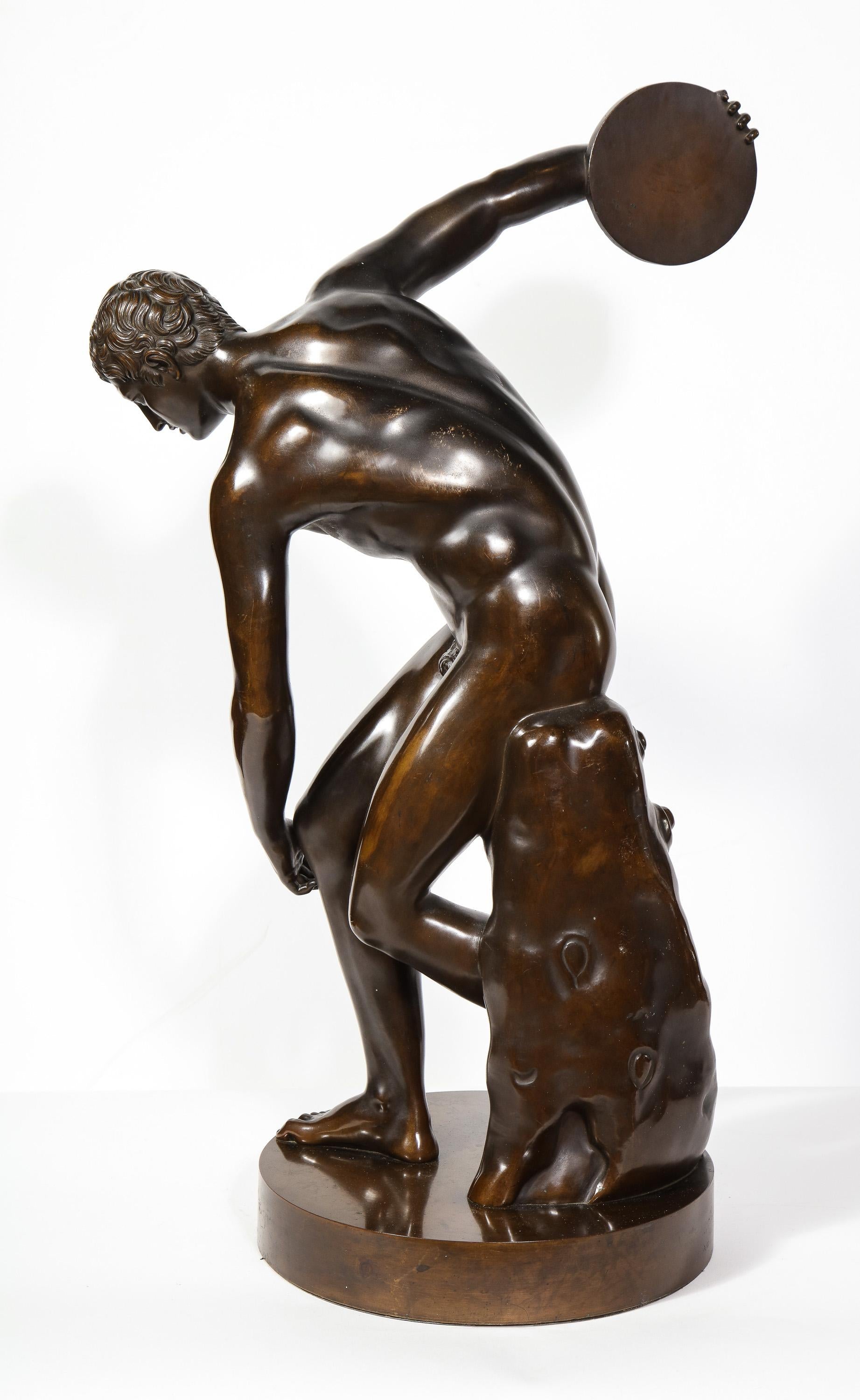 The Discobolus of Myron, Exceptional Italian Bronze Sculpture of Discus Thrower 3