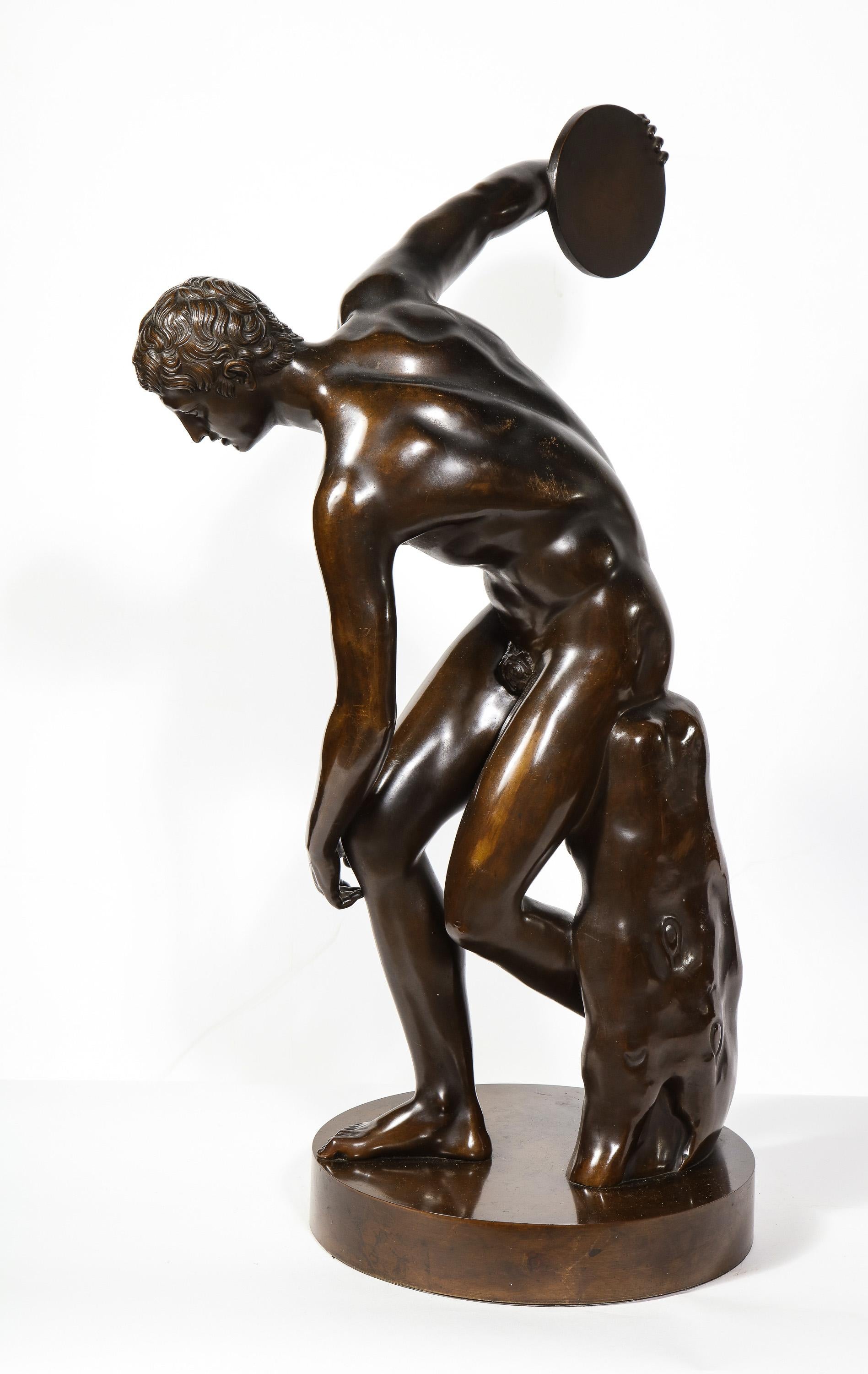 The Discobolus of Myron, Exceptional Italian Bronze Sculpture of Discus Thrower 4