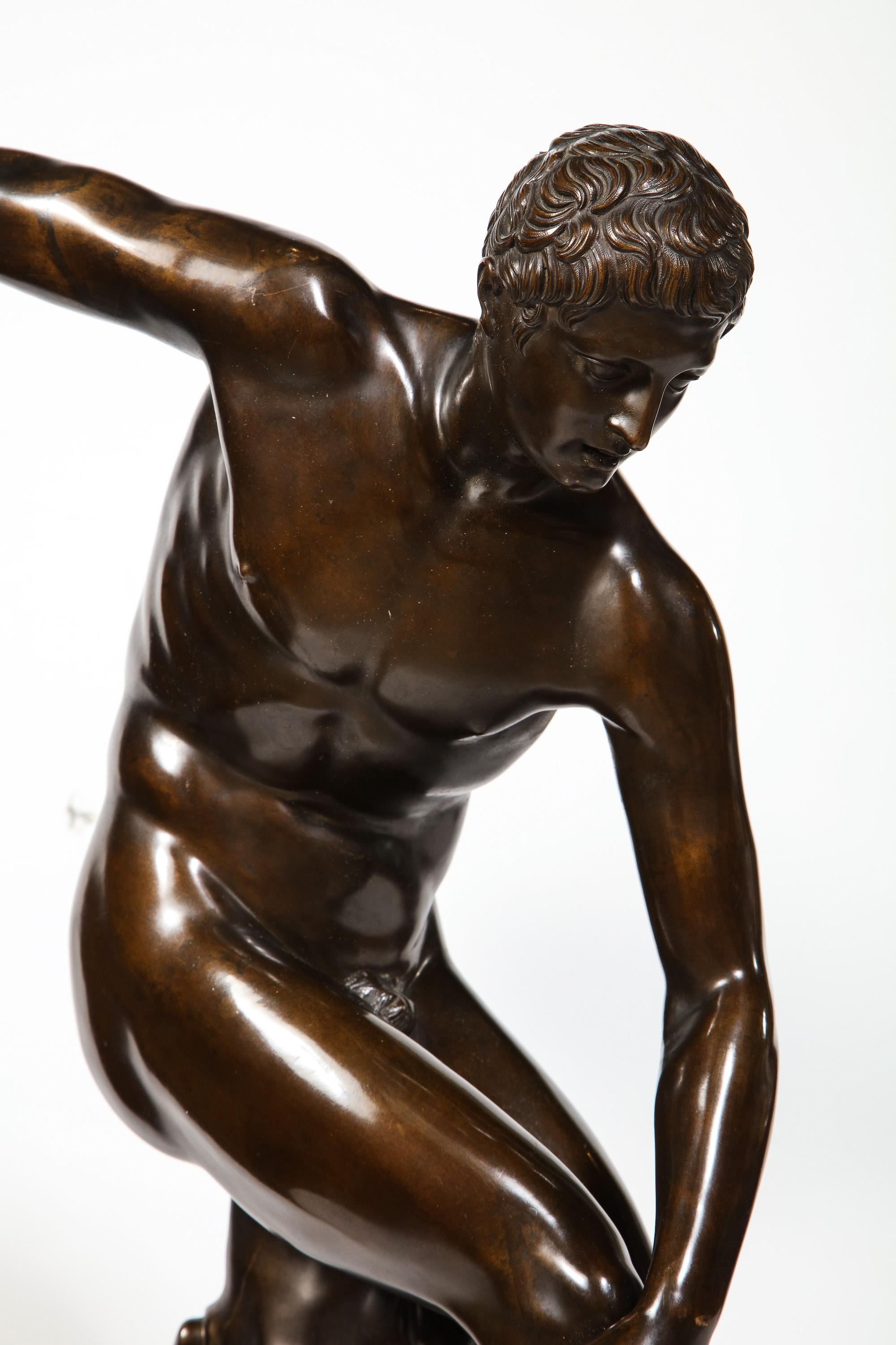 The Discobolus of Myron, Exceptional Italian Bronze Sculpture of Discus Thrower 10