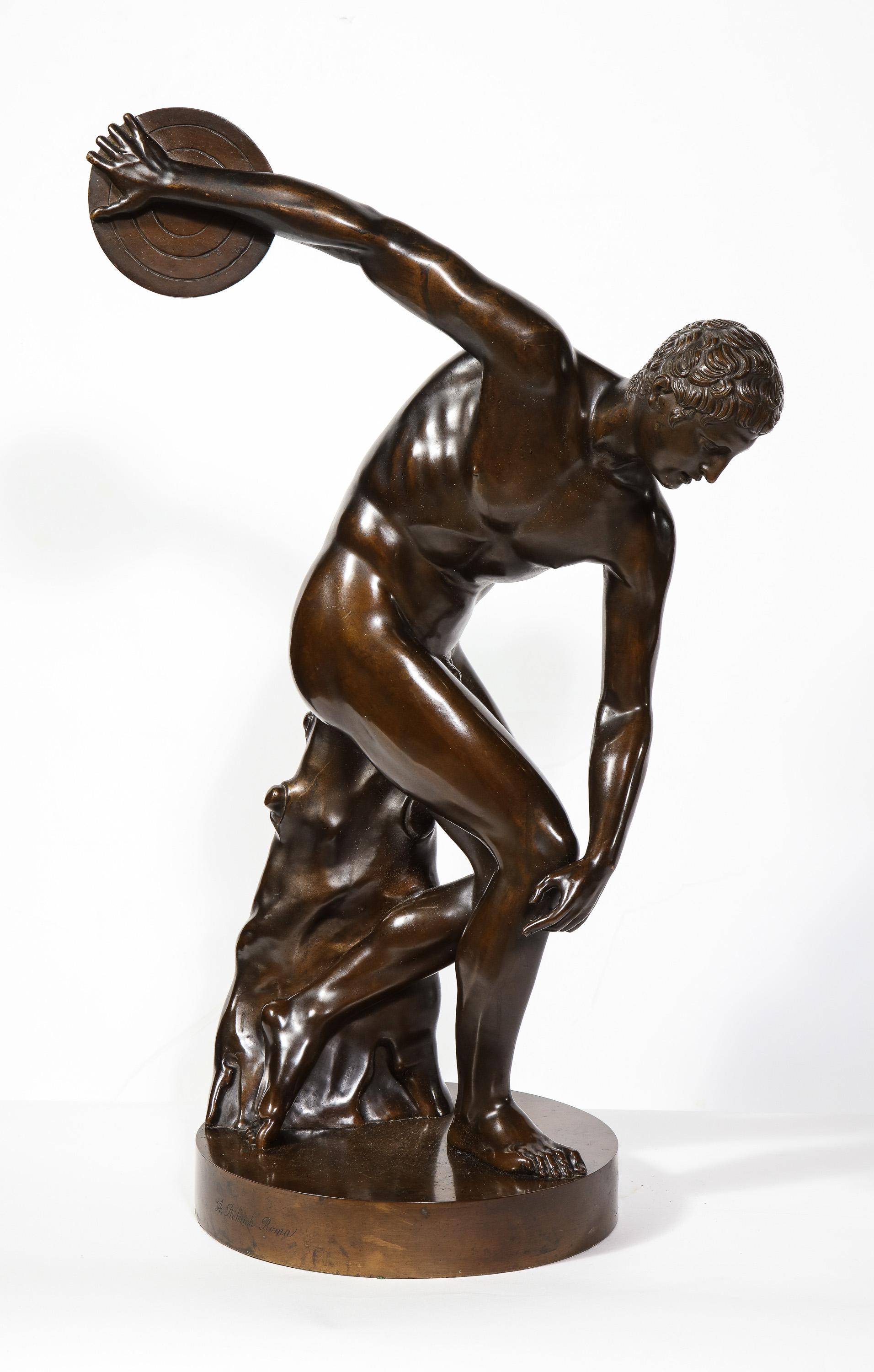 The Discobolus of Myron, Exceptional Italian Bronze Sculpture of a Discus Thrower, circa 1870.

One of the finest we have seen in all our years in the business. Very finely cast. Standing tall and proud at 28.5