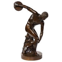 Antique The Discobolus of Myron, Exceptional Italian Bronze Sculpture of Discus Thrower