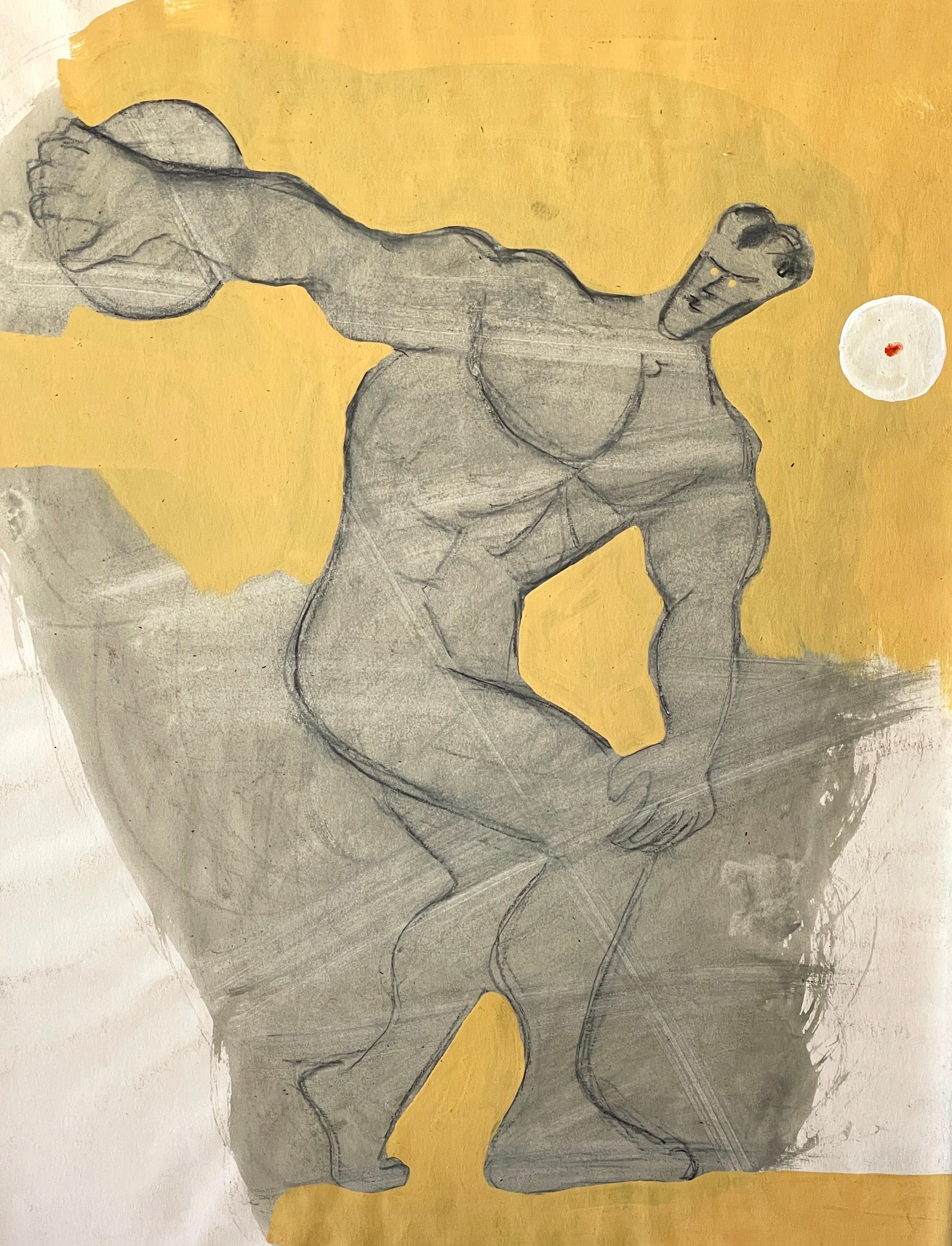 Modern 'The Discobolus' Oil/Mixed Media on Paper, 1960s by Douglas D. Peden For Sale