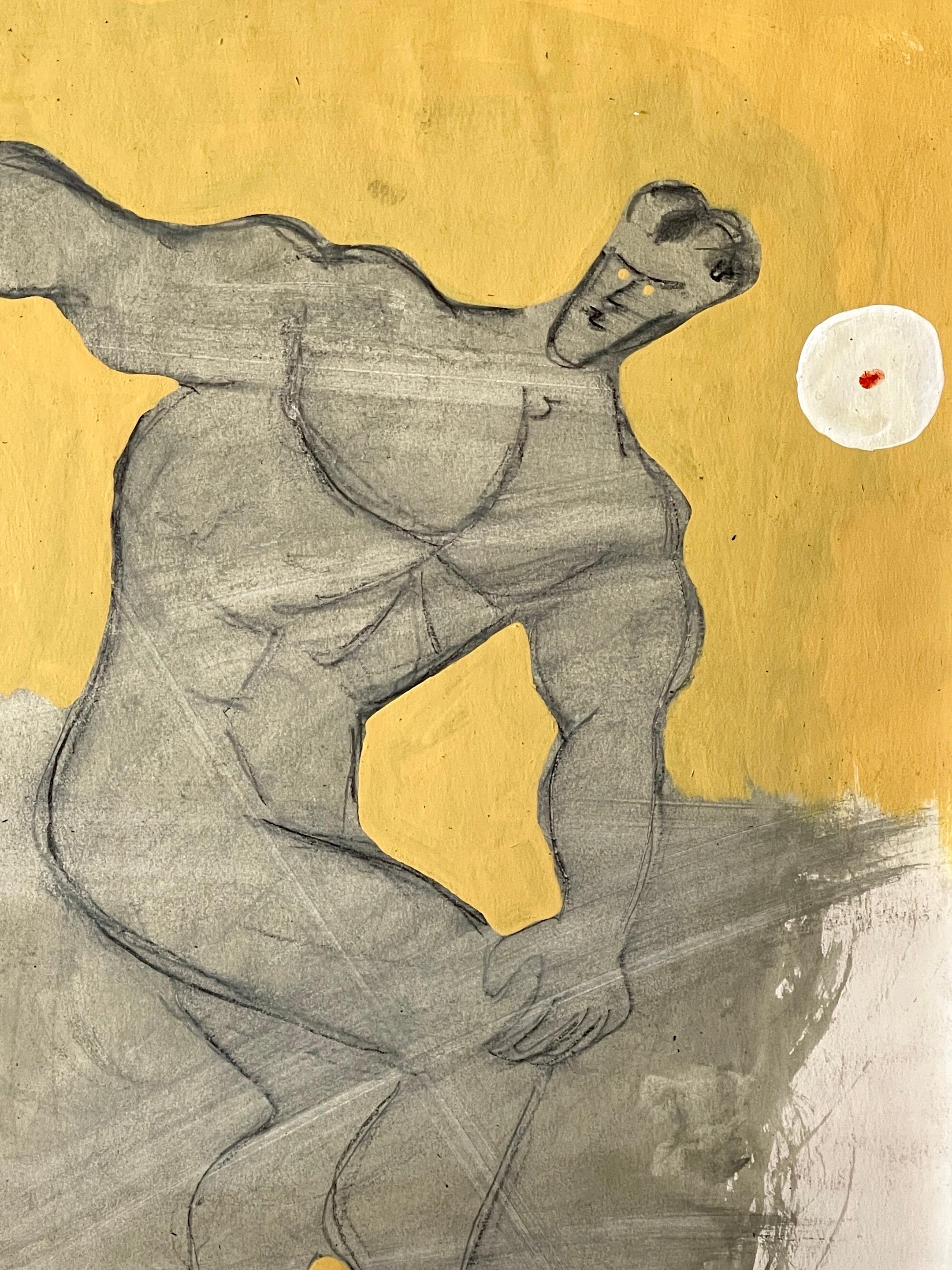 Silvered 'The Discobolus' Oil/Mixed Media on Paper, 1960s by Douglas D. Peden For Sale